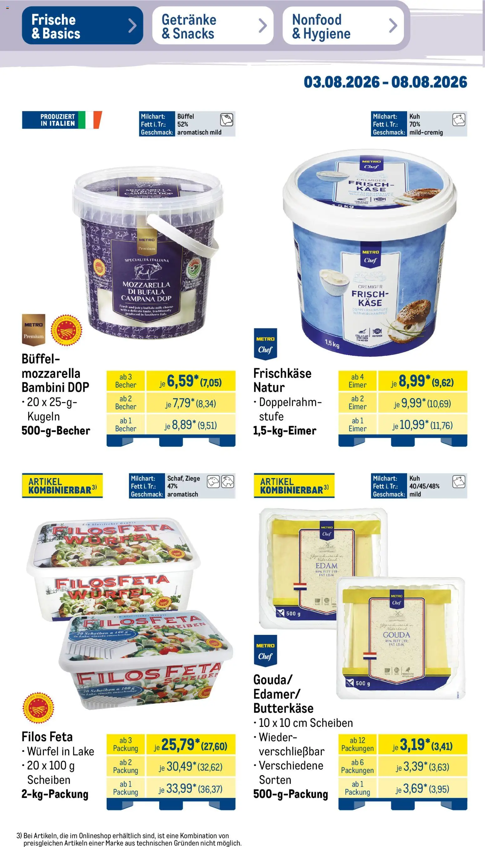 Metro Non Food & Hygiene – gültig ab 03.08.2026 | Seite: 43 | Produkte: Feta, Mozzarella, Gouda, Frischkase