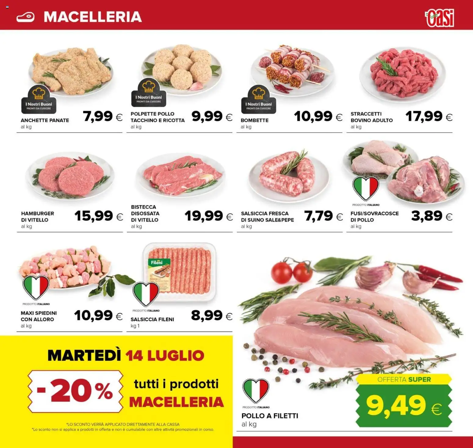 Volantino Oasi del 02/07/2026 | Pagina: 11 | Prodotti: Bovino, Pollo, Ricotta, Hamburger