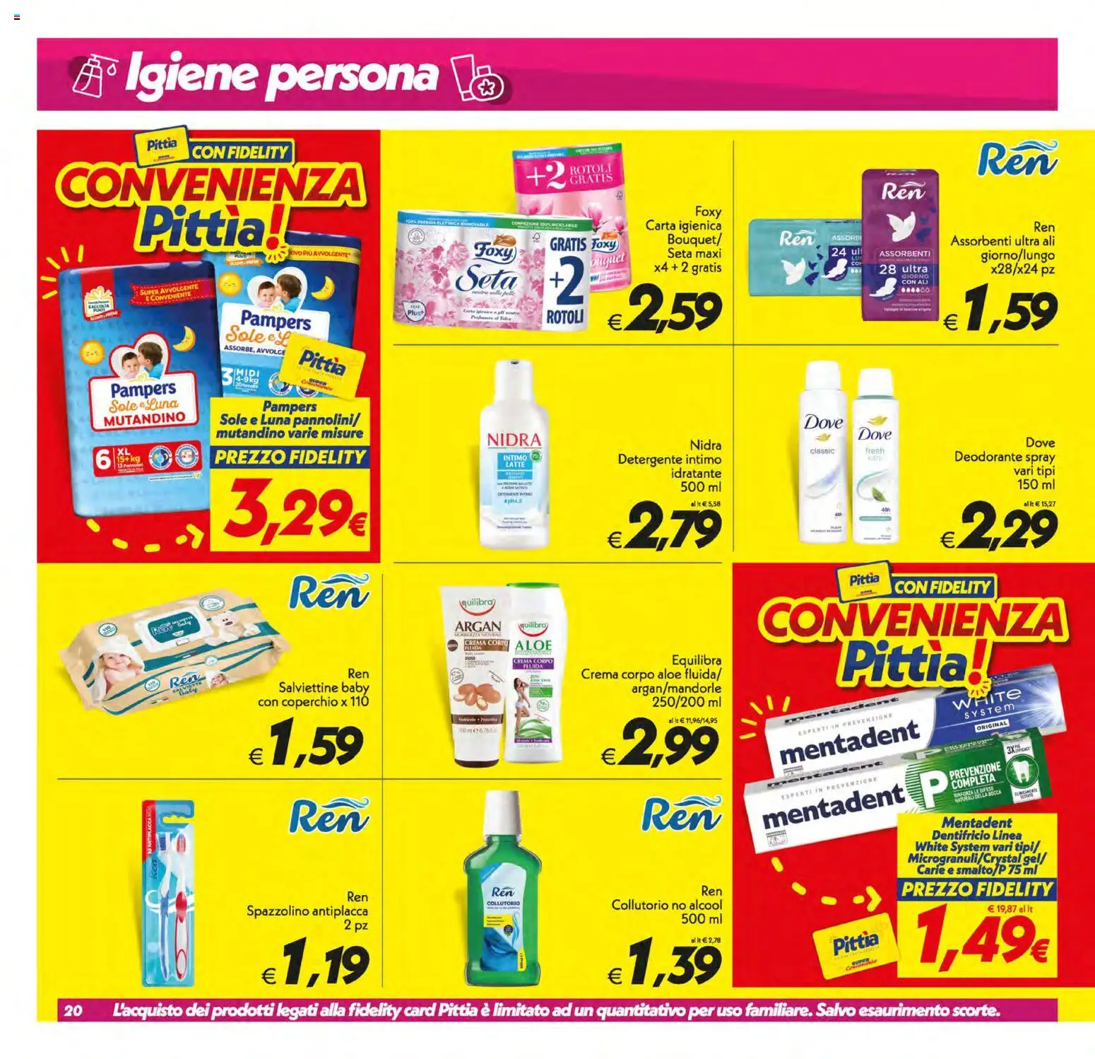 Volantino SuperConveniente del 10/07/2026 | Pagina: 20 | Prodotti: Carta igienica, Deodorante, Dentifricio, Intimo