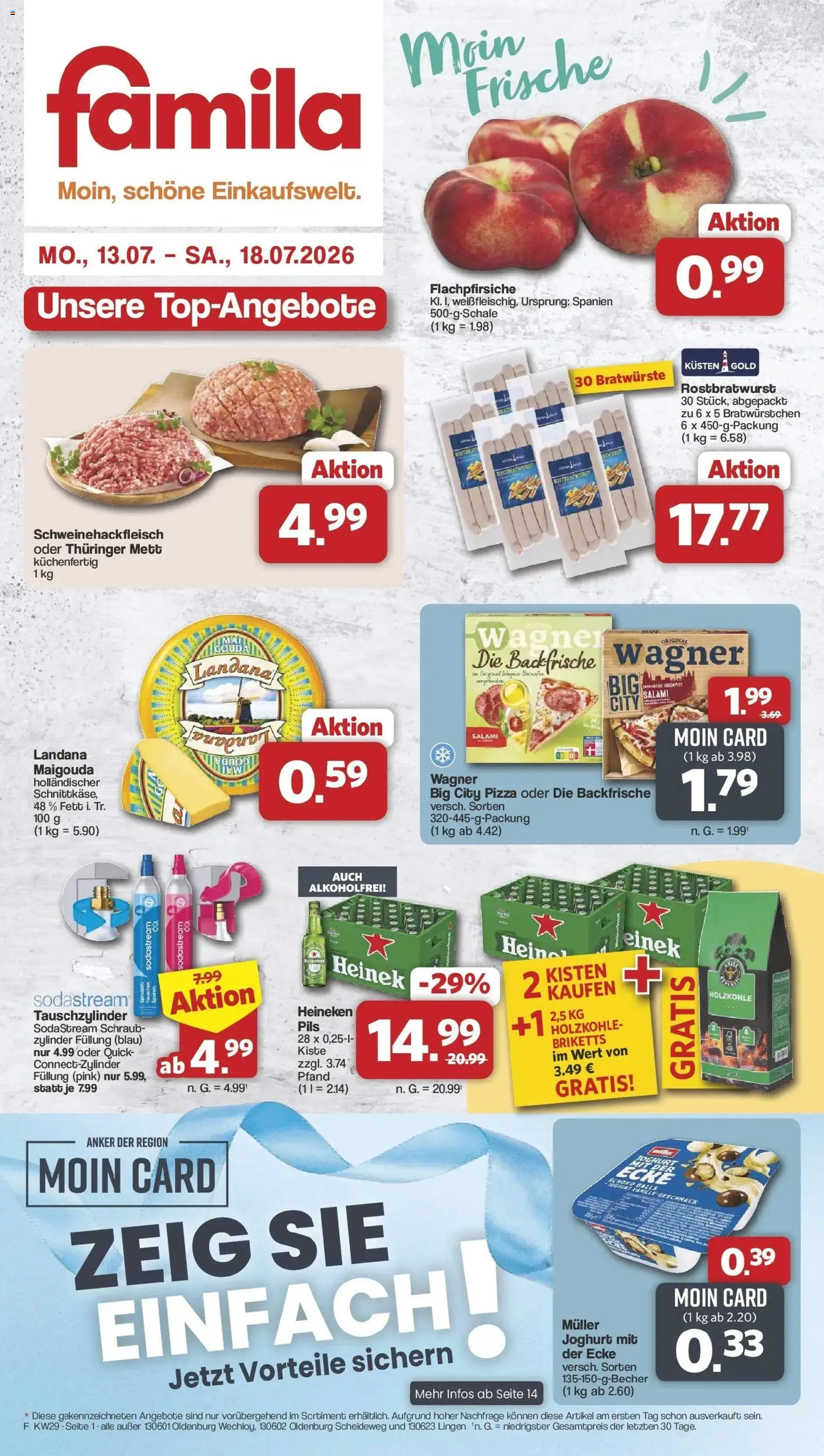 Famila Nordwest Prospekt Zeven – gültig ab 13.07.2026 | Seite: 1 | Produkte: Joghurt, Pils, Salami, Sodastream