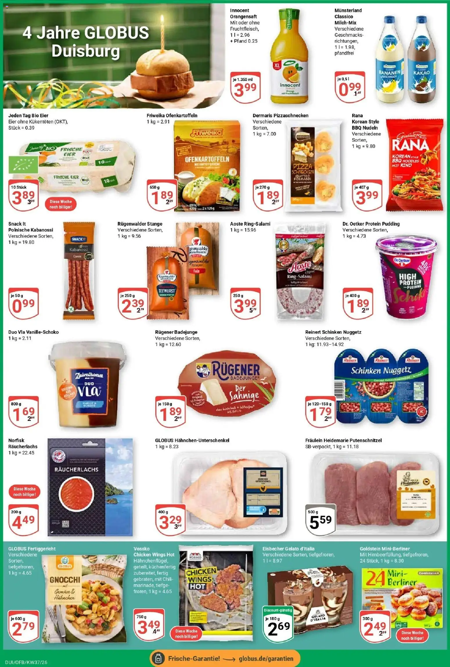Globus Prospekt Duisburg (ab 07.09.2026) » Angebote online | Seite: 14 | Produkte: Berliner, Gnocchi, Eier, Orangensaft