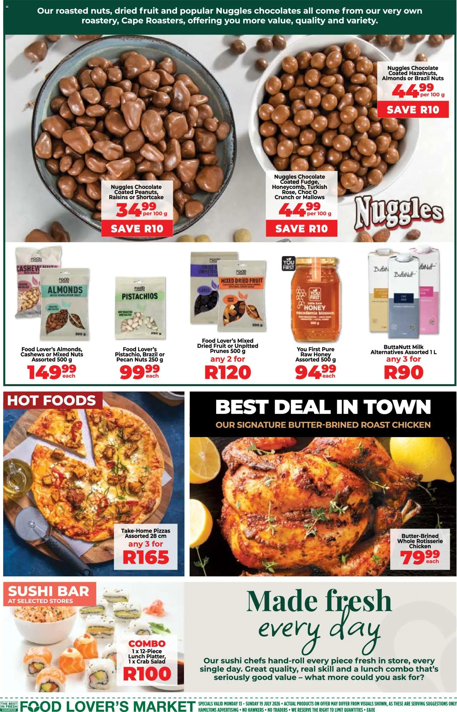 New Food Lover's Market catalogue – valid from 13/07/2026 | Page: 2 | Products: Chicken, Salad, Raisins, Peach