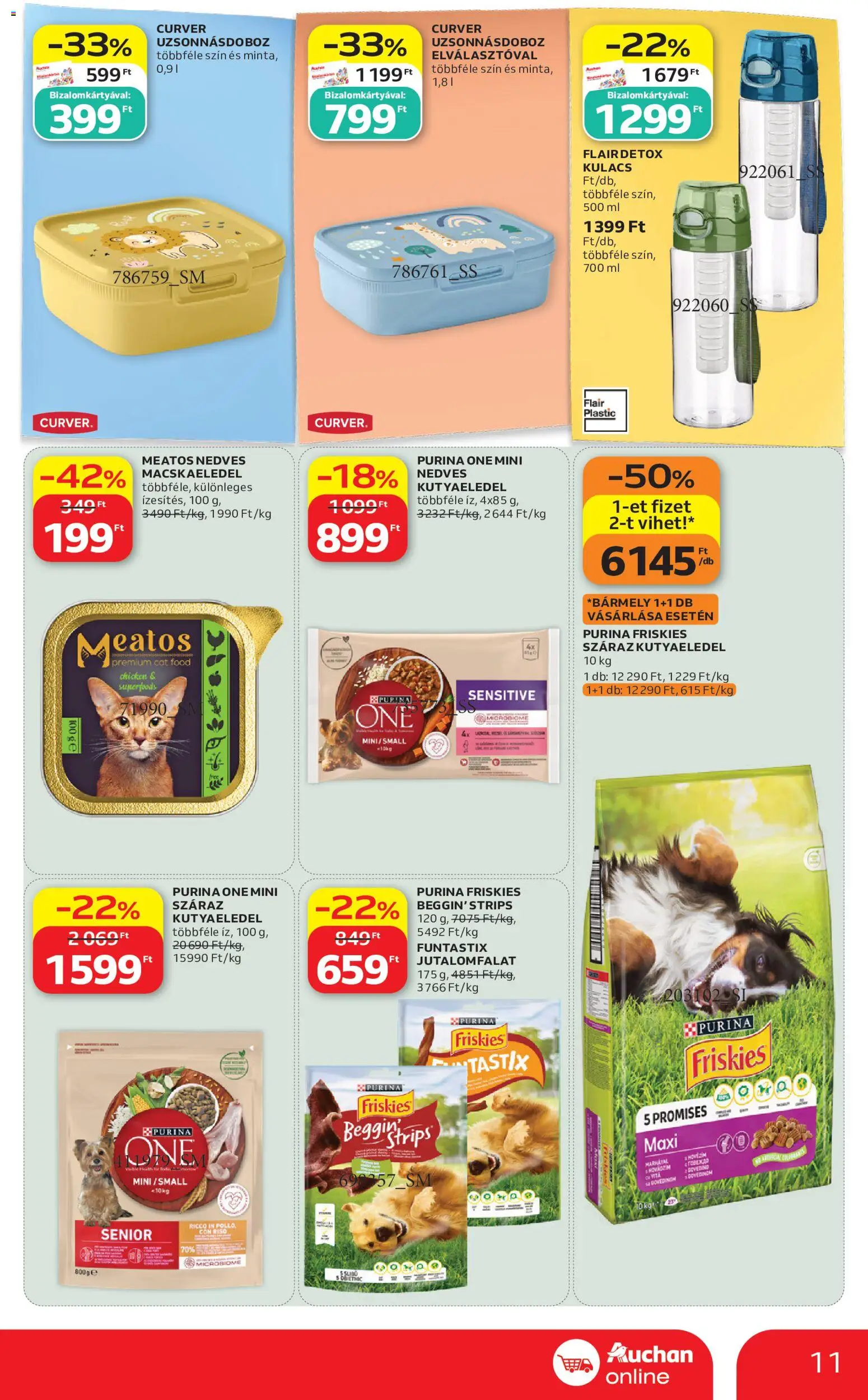 Auchan akciós ujság - amely érvényes a következő dátumtól: 2026.08.27. | Oldal: 11 | Termékek: Jutalomfalat, Macskaeledel, Kulacs, Száraz kutyaeledel