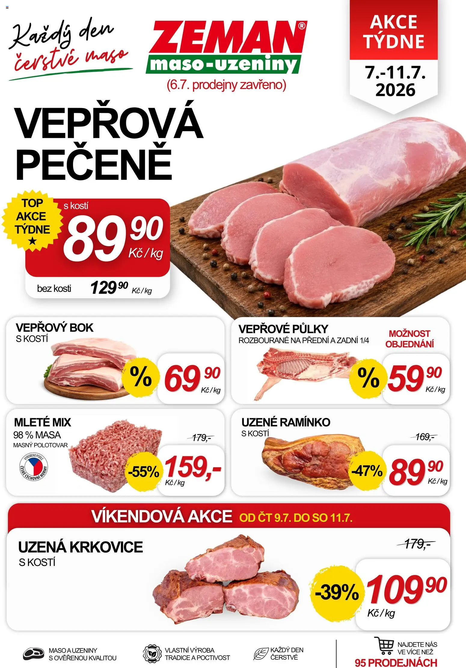 Prodejny Zeman leták od 07.07.2026 | Strana: 1 | Produkty: Vepřový bok, Uzeniny, Maso, Krkovice