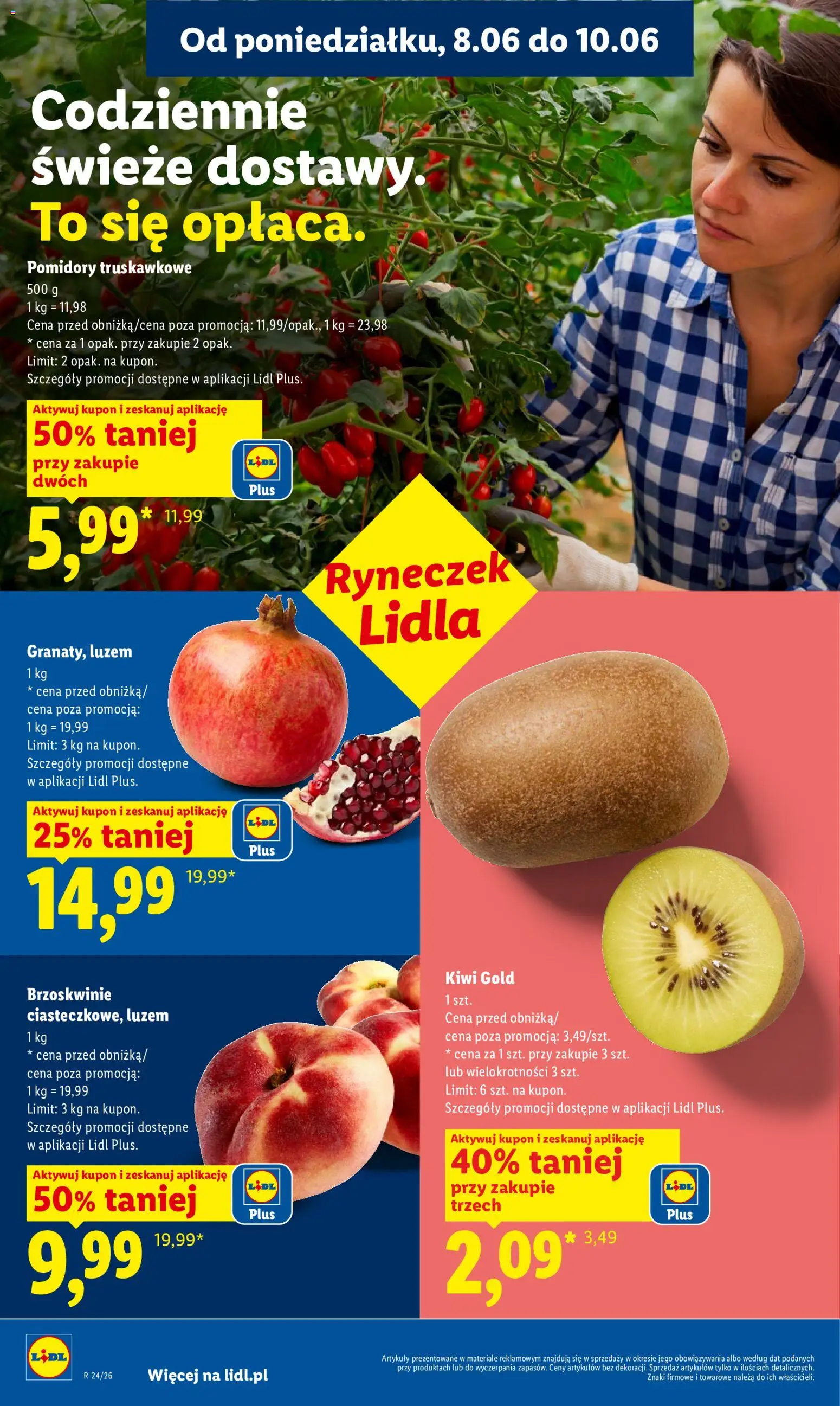 Lidl gazetka od 08.06.2026 | Strona: 38 | Produkty: Pomidory, Brzoskwinie, Kiwi
