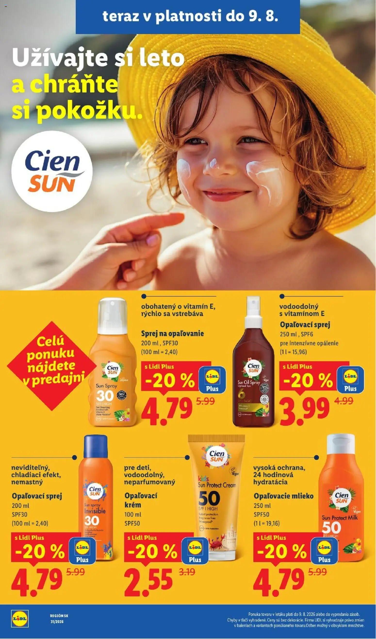Nové Lidl akcie – leták je platný od 03.08.2026 | Strana: 77 | Produkty: Mlieko, Opaľovací krém, Krém