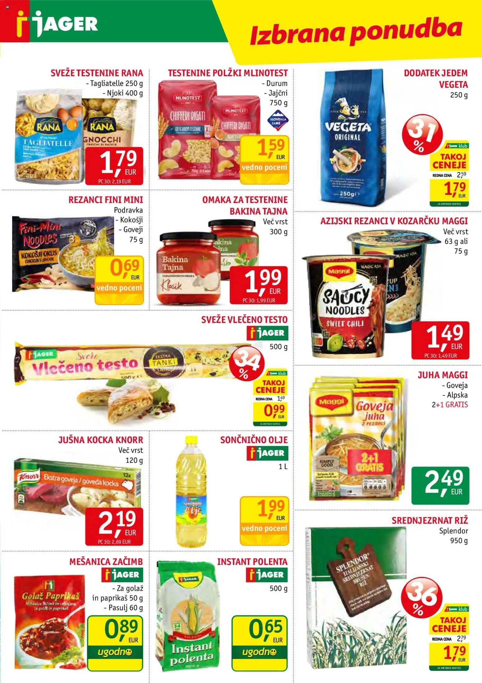 Novi Jager katalog ponudbe – veljaven od 08.04.2026 | Stran: 7 | Izdelki: Jušna kocka, Olje, Riz, Omaka