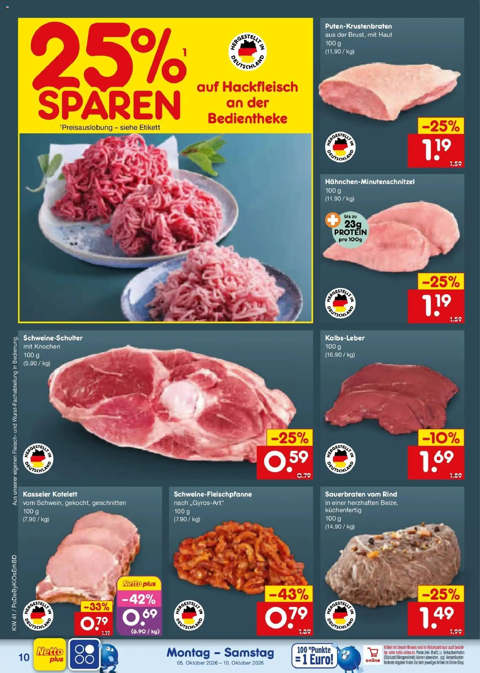 Netto Marken-Discount Prospekt Mistelbach – gültig ab 05.10.2026 | Seite: 10 | Produkte: Kalbsleber, Fleisch, Hackfleisch