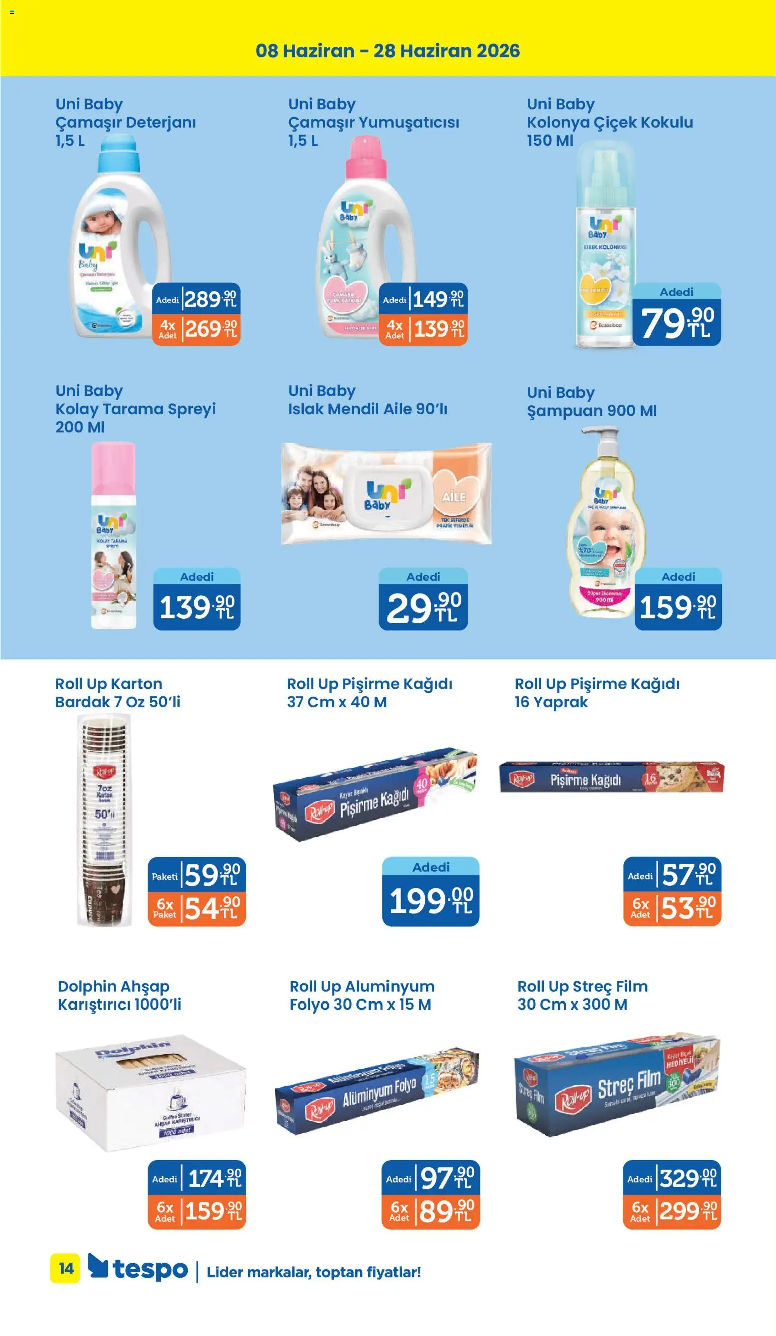 Tespo Katalog - 08.06.2026 tarihinden itibaren geçerlidir | Sayfa: 14 | Ürünler: Karıştırıcı, Mendil, Çamaşır deterjanı, Zselatin