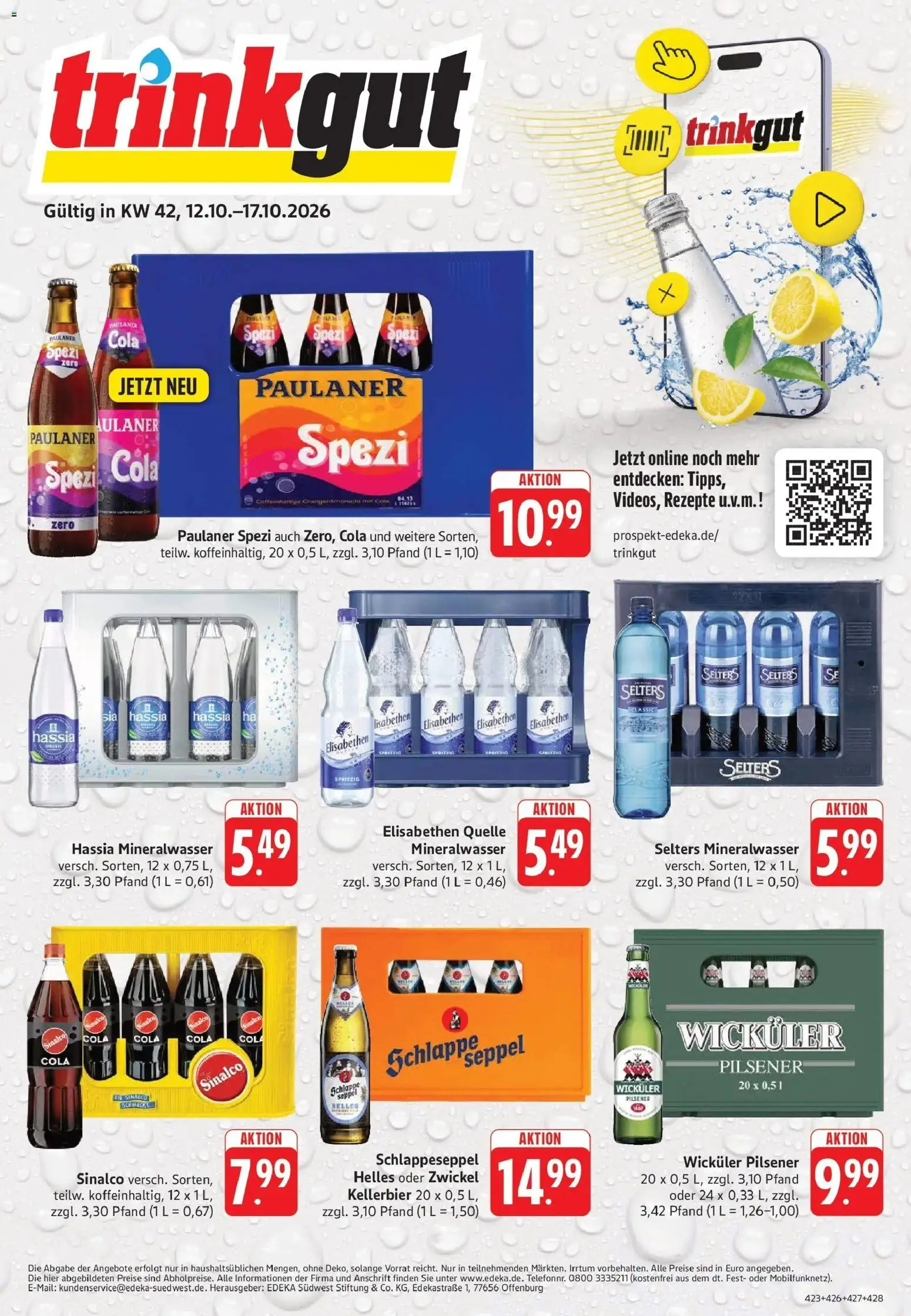 Trinkgut Prospekt Idstein (ab 12.10.2026) » Angebote online | Seite: 1 | Produkte: Sinalco, Cola, Paulaner spezi, Mineralwasser