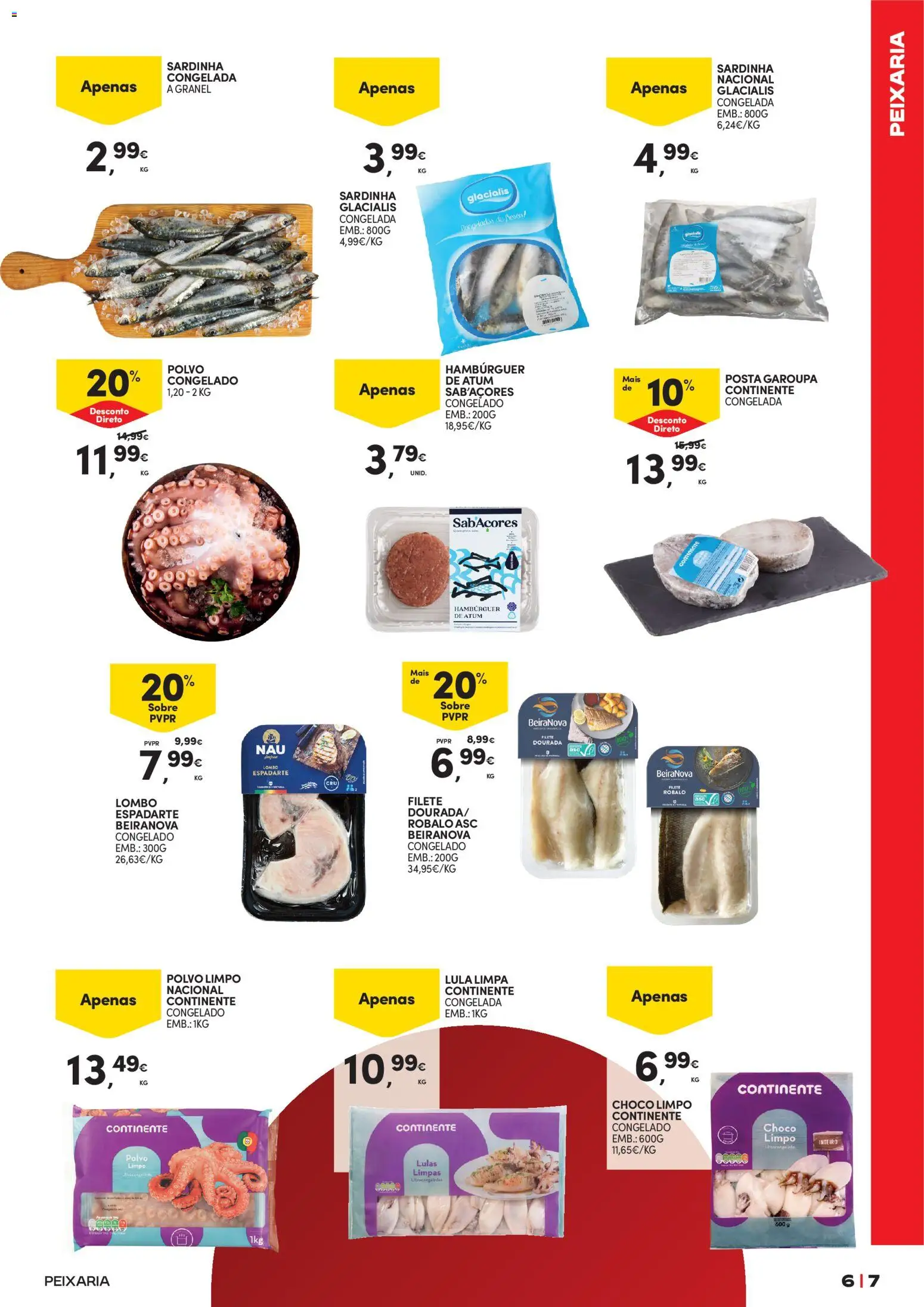 Continente - Açores Cervejas, Vinhos e Mariscos │ válido de 09.06.2026 | Página: 7 | Produtos: Lulas, Polvo, Hambúrguer, Lombo