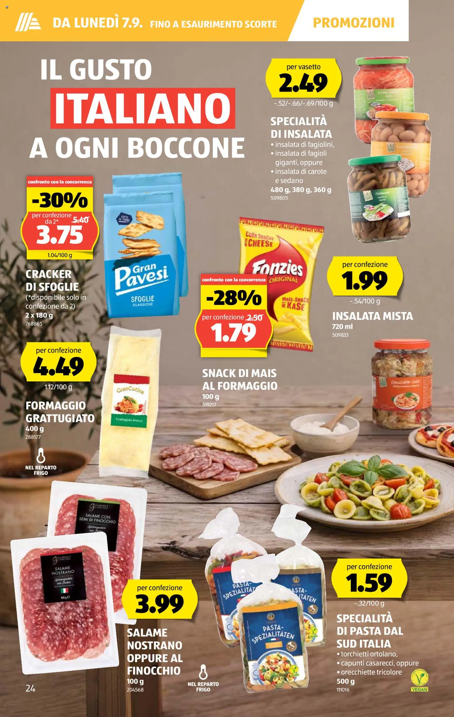 Aldi aktionen IT – gültig ab 03.09.2026 | Seite: 24 | Produkte: Cracker, Mais, Snacks, Pasta