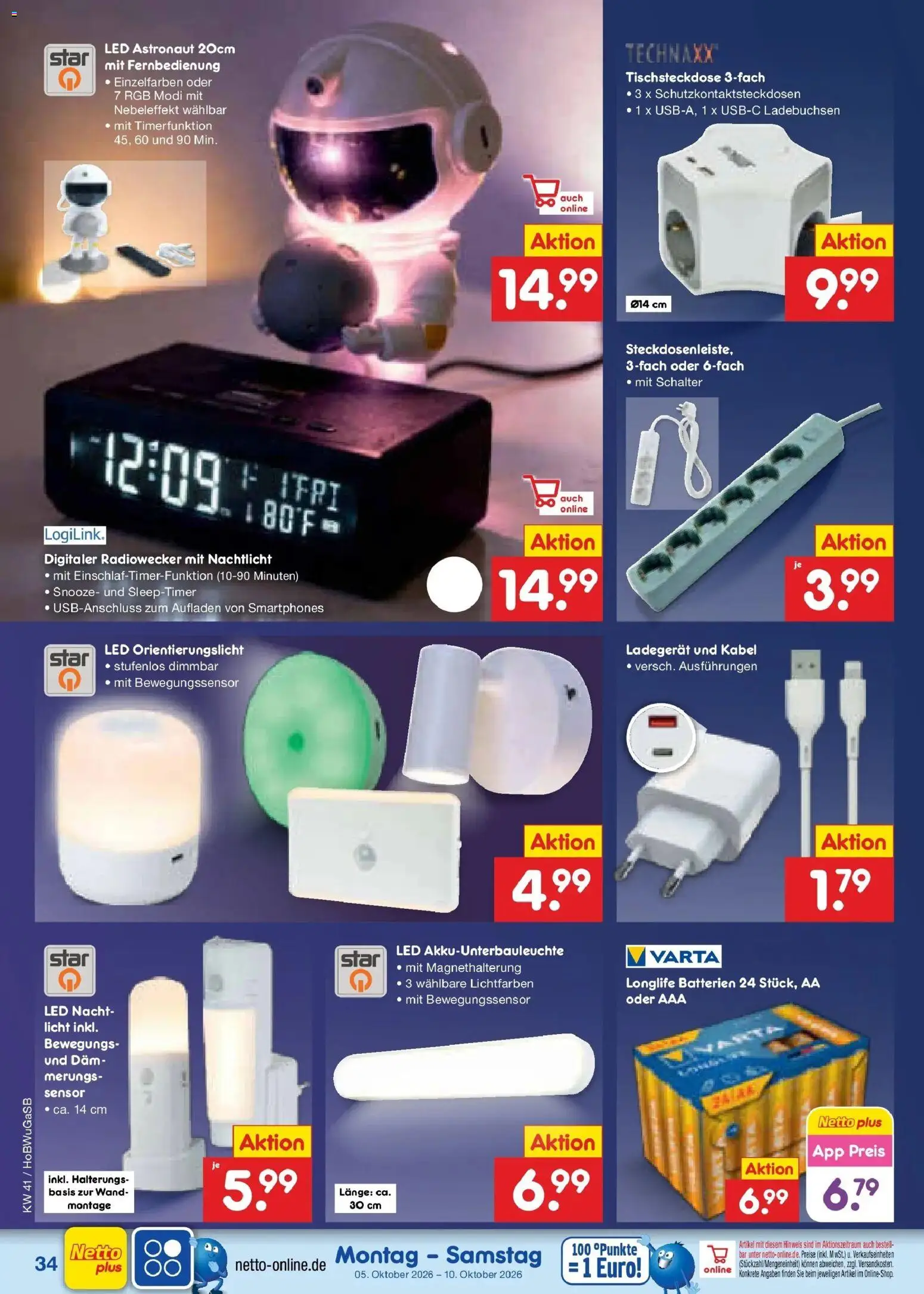 Netto Marken-Discount Prospekt Bielefeld (ab 05.10.2026) » Angebote | Seite: 42 | Produkte: Kabel, Batterien, Radiowecker, Ladegerät