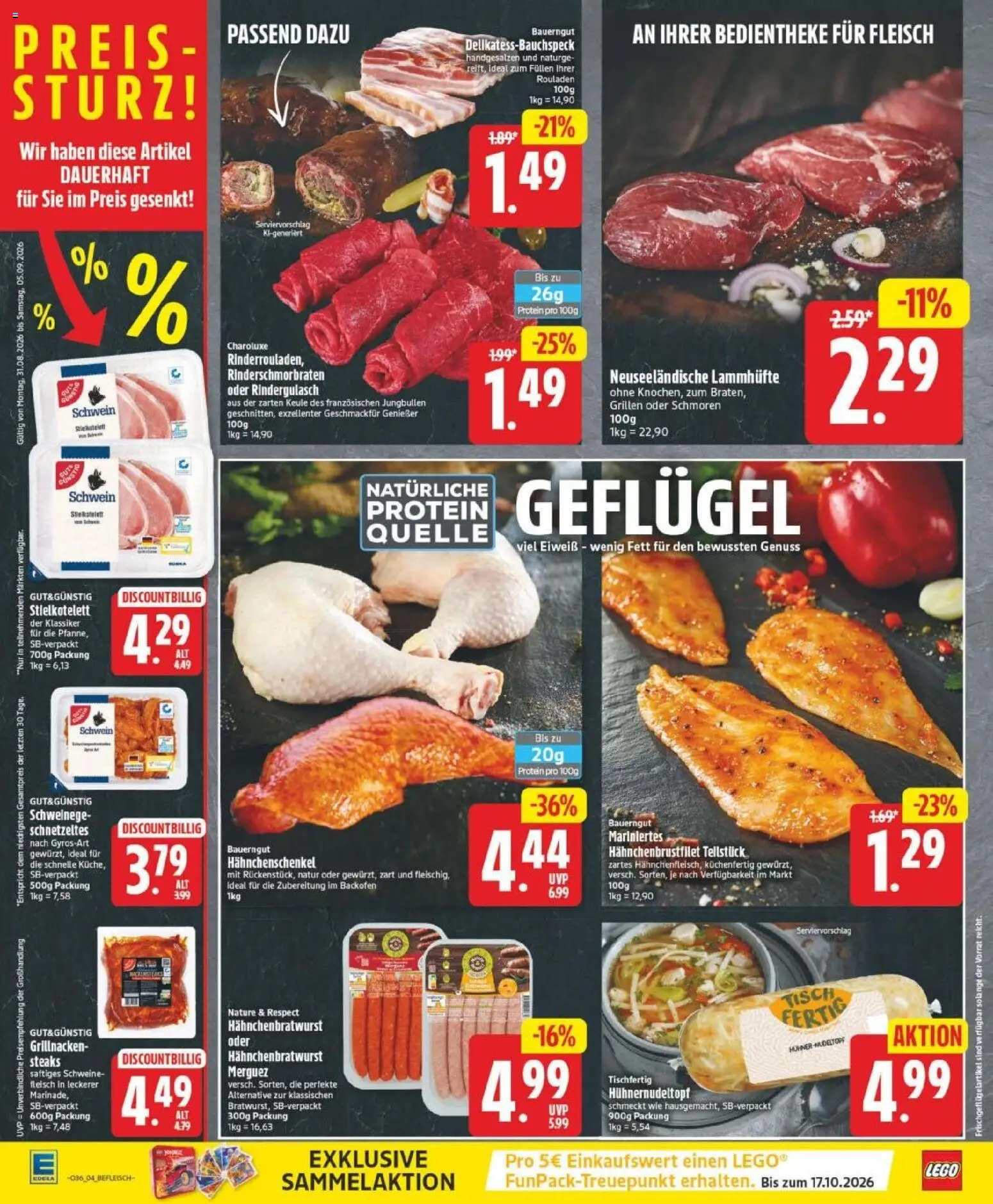 Edeka Prospekt Berlin – gültig ab 31.08.2026 | Seite: 6 | Produkte: Rindergulasch, Hahnchenschenkel, Backofen, Fleisch