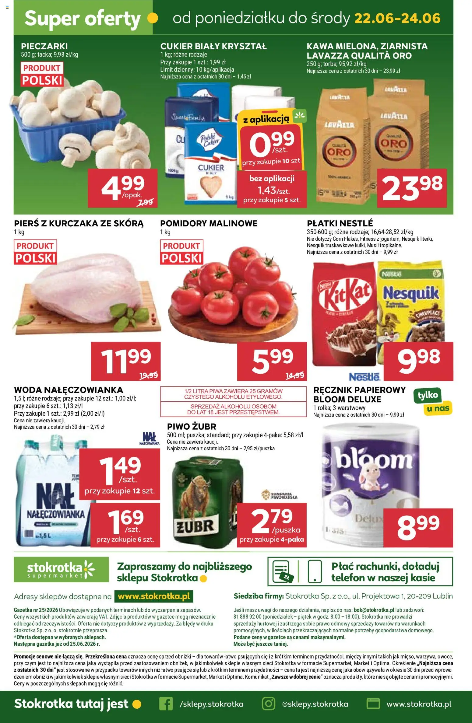 Stokrotka gazetka od 18.06.2026 | Strona: 48 | Produkty: Piwo żubr, Stokrotka, Lavazza, Woda