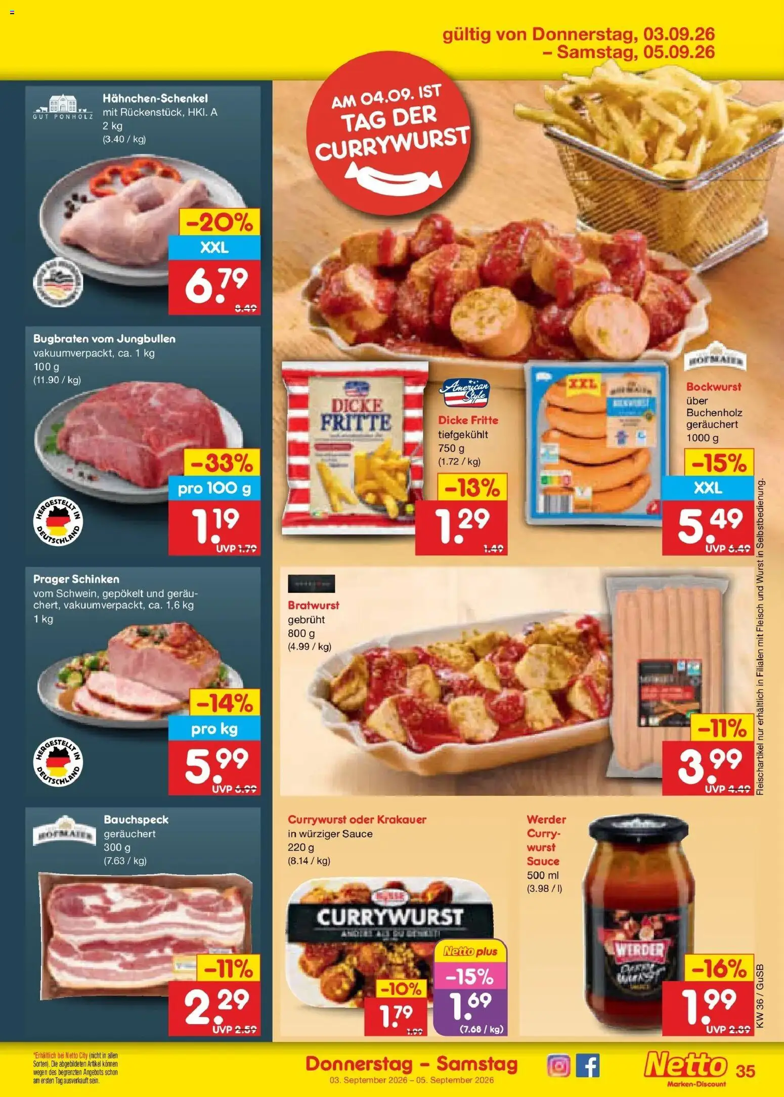 Netto Marken-Discount Prospekt Machern – gültig ab 31.08.2026 | Seite: 47 | Produkte: Hahnchenschenkel, Bratwurst, Schinken, Fleisch