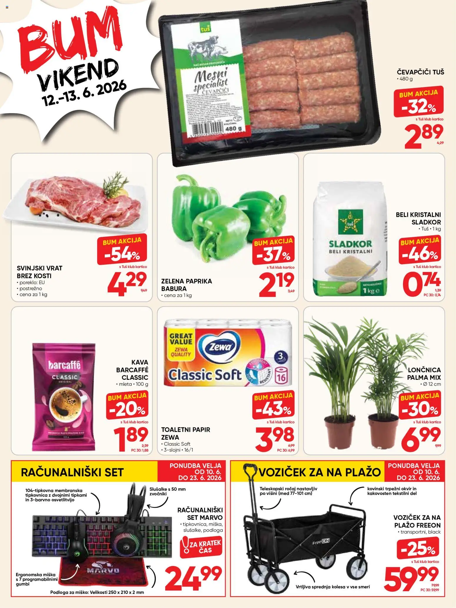 Novi Tuš katalog ponudbe – veljaven od 10.06.2026 | Stran: 20 | Izdelki: Čevapčiči, Kava, Voziček, Zelena
