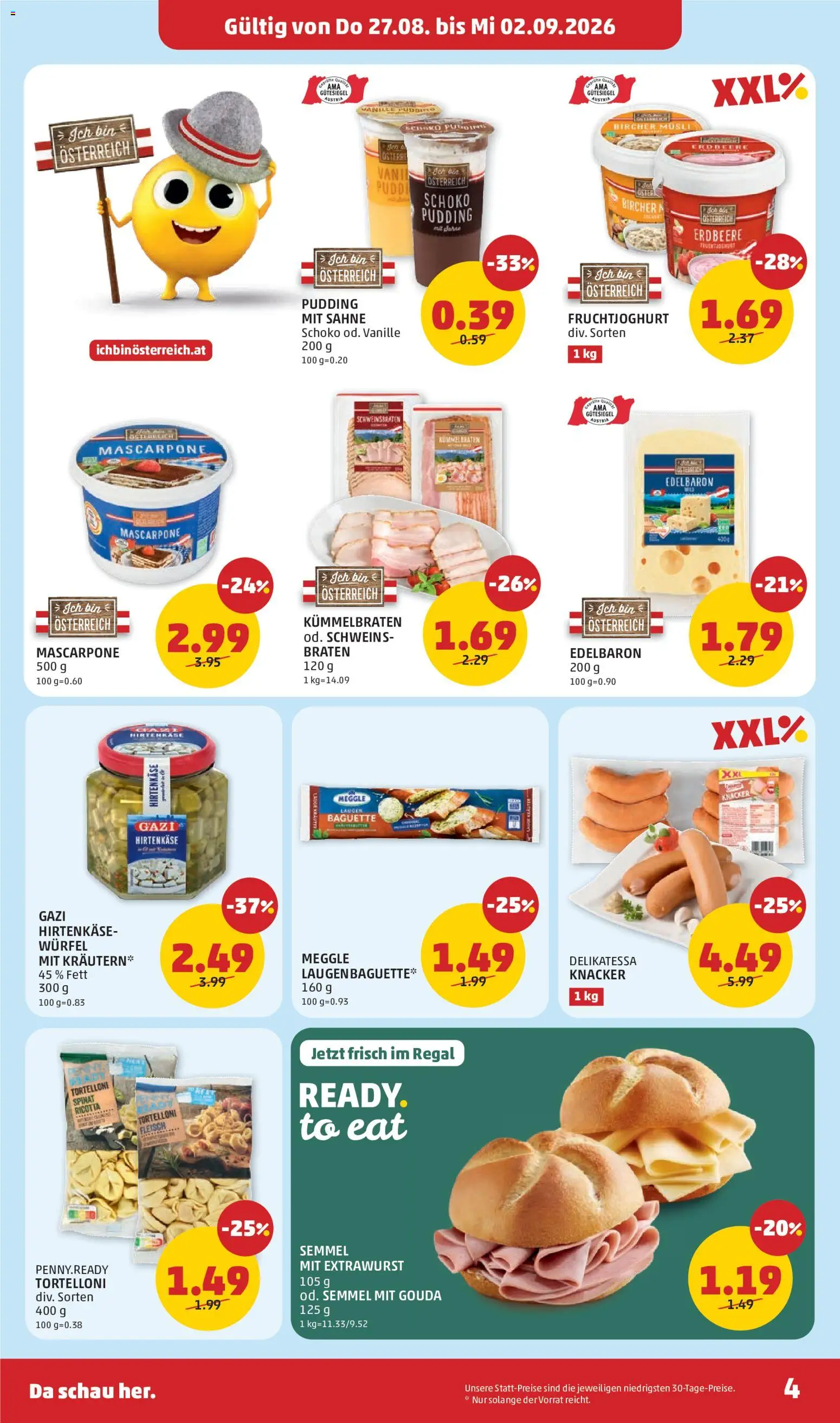 Penny Markt Eröffnung in 4490 St. Florian gültig ab 23.08.2026 | Seite: 4 | Produkte: Sahne, Vanille, Baguette, Regal