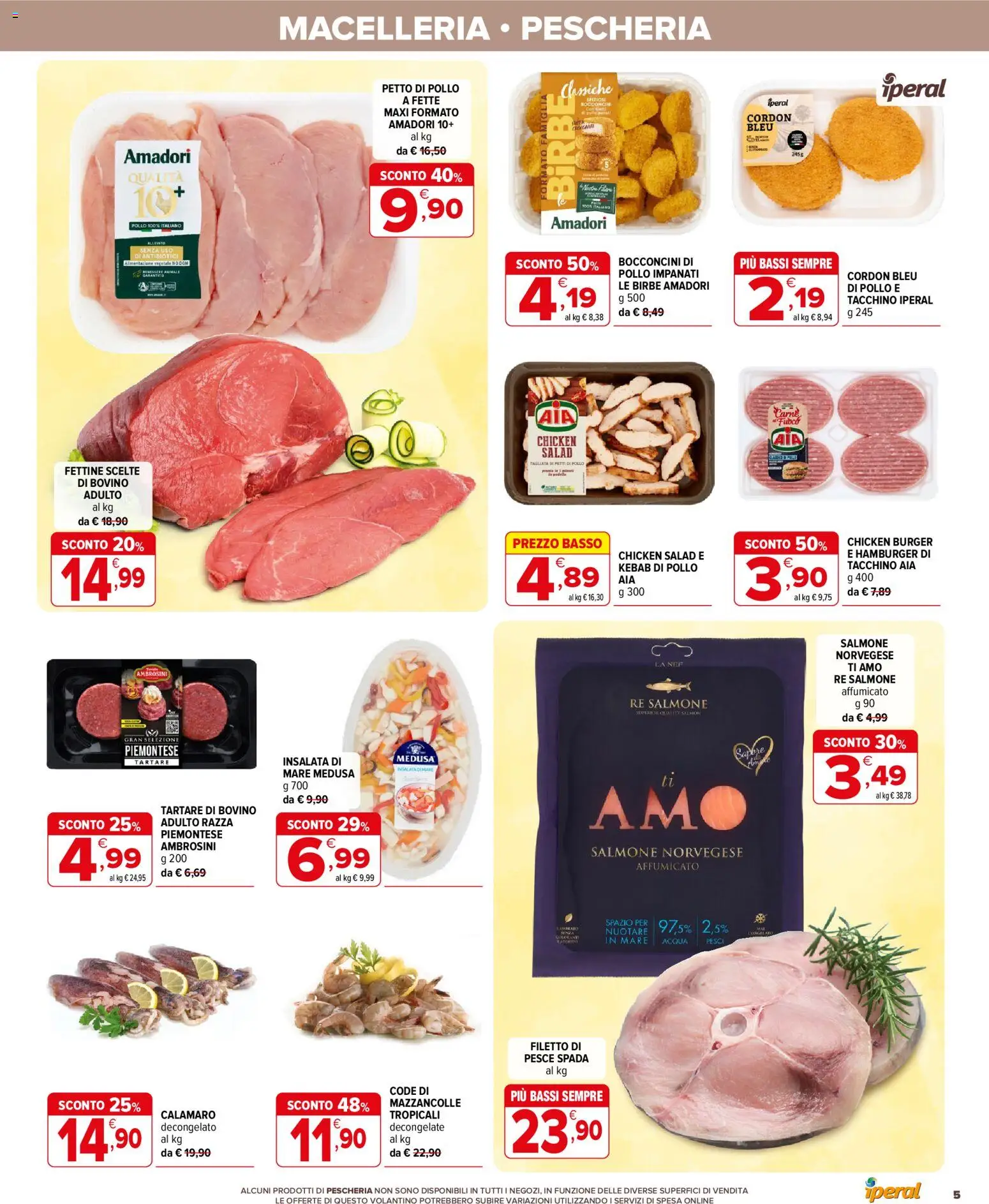 Volantino Iperal del 01/07/2026 | Pagina: 5 | Prodotti: Salmone affumicato, Petto di Pollo, Pesce, Pesce spada
