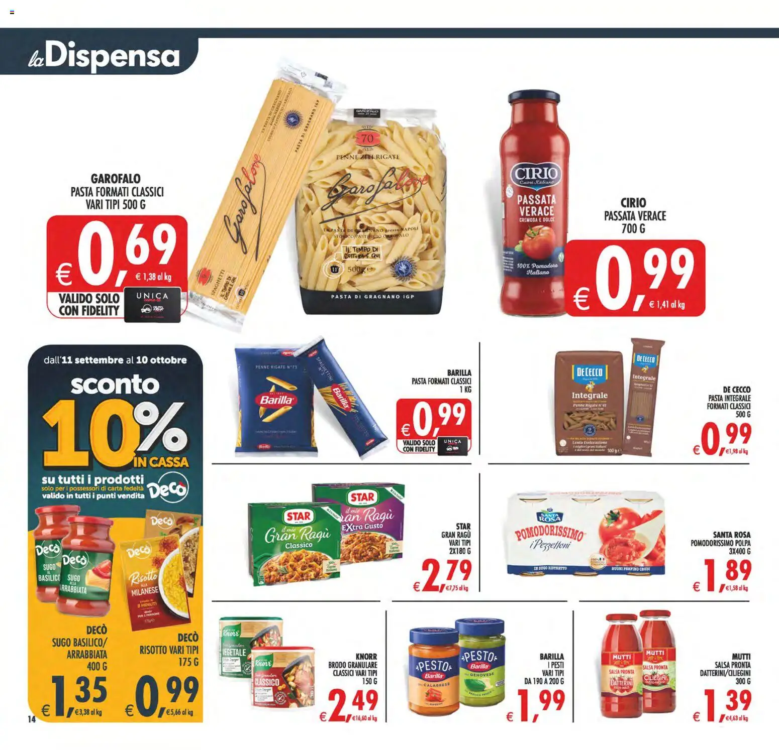 Volantino Decò del 02/10/2026 | Pagina: 14 | Prodotti: Brodo, Barilla, Ragú, Mutti
