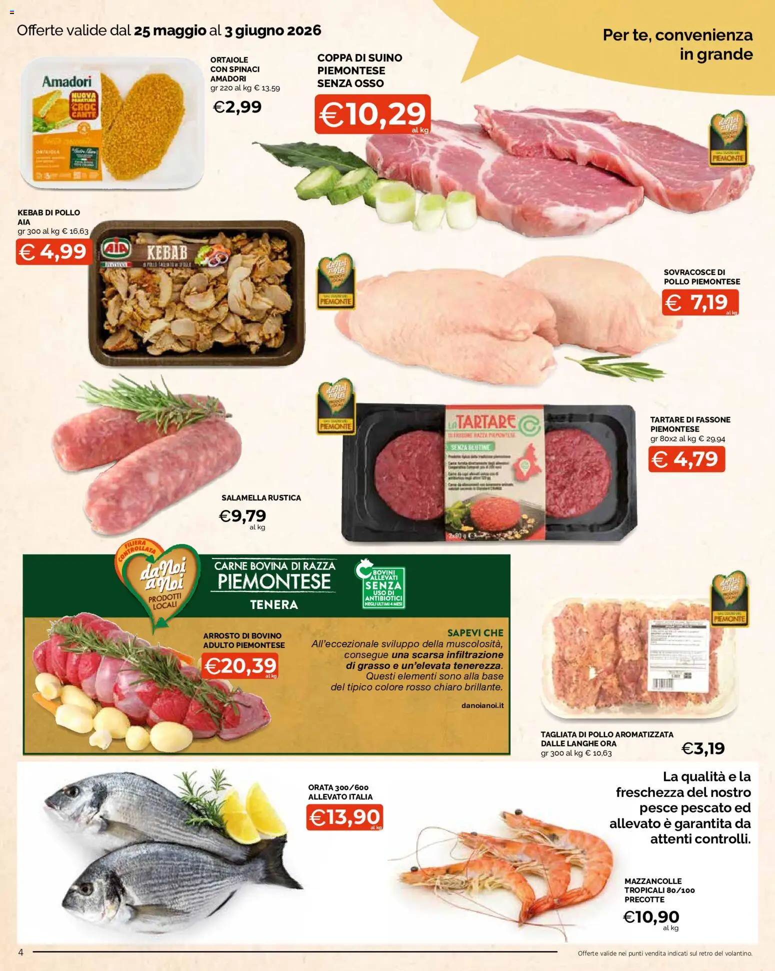Volantino Mercatò del 25.05.2026 | Pagina: 4 | Prodotti: Arrosto, Mazzancolle, Orata, Suino