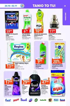 Pogląd oferty "E.Leclerc gazetka - Tanio To Tu" - ważna od 26.10.2026 | Strona: 23 | Produkty: Papier toaletowy, Domestos, Detergent, Kapsułki do zmywarki