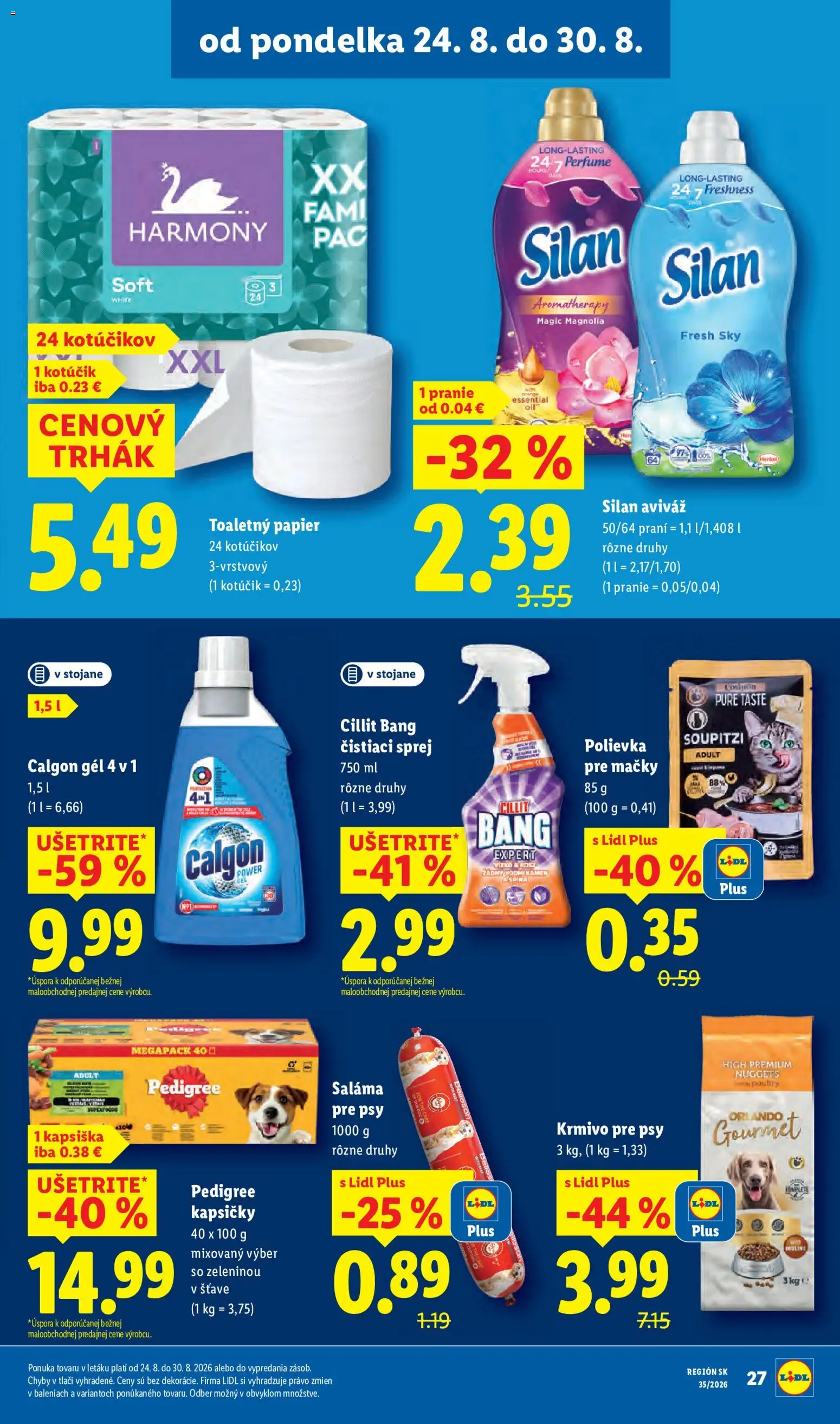 Nové Lidl akcie – leták je platný od 24.08.2026 | Strana: 37 | Produkty: Silan, Toaletný papier, Aviváž, Kapsičky