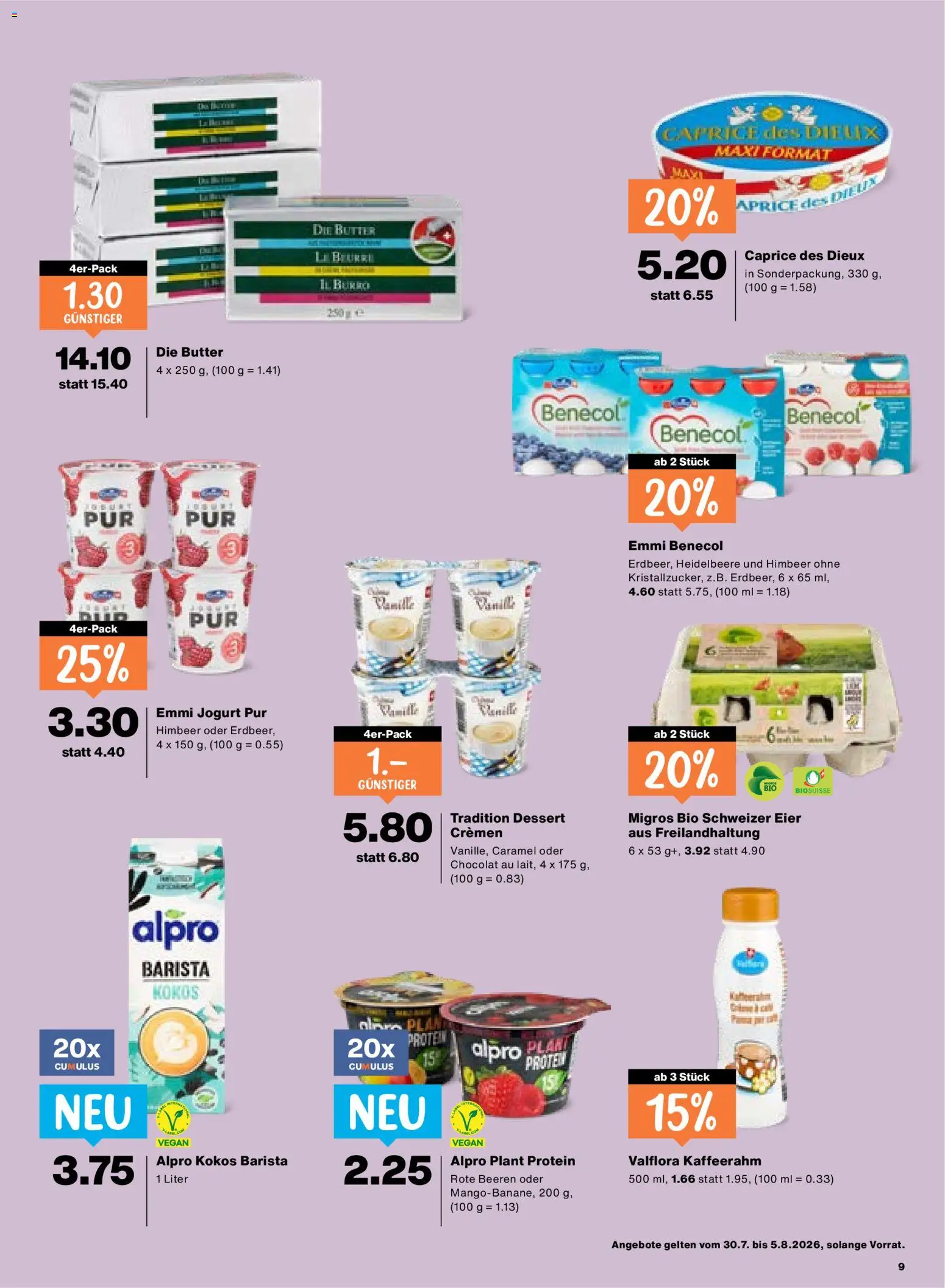 Migros aktionen – gültig ab 30.07.2026 | Seite: 9 | Produkte: Butter, Eier