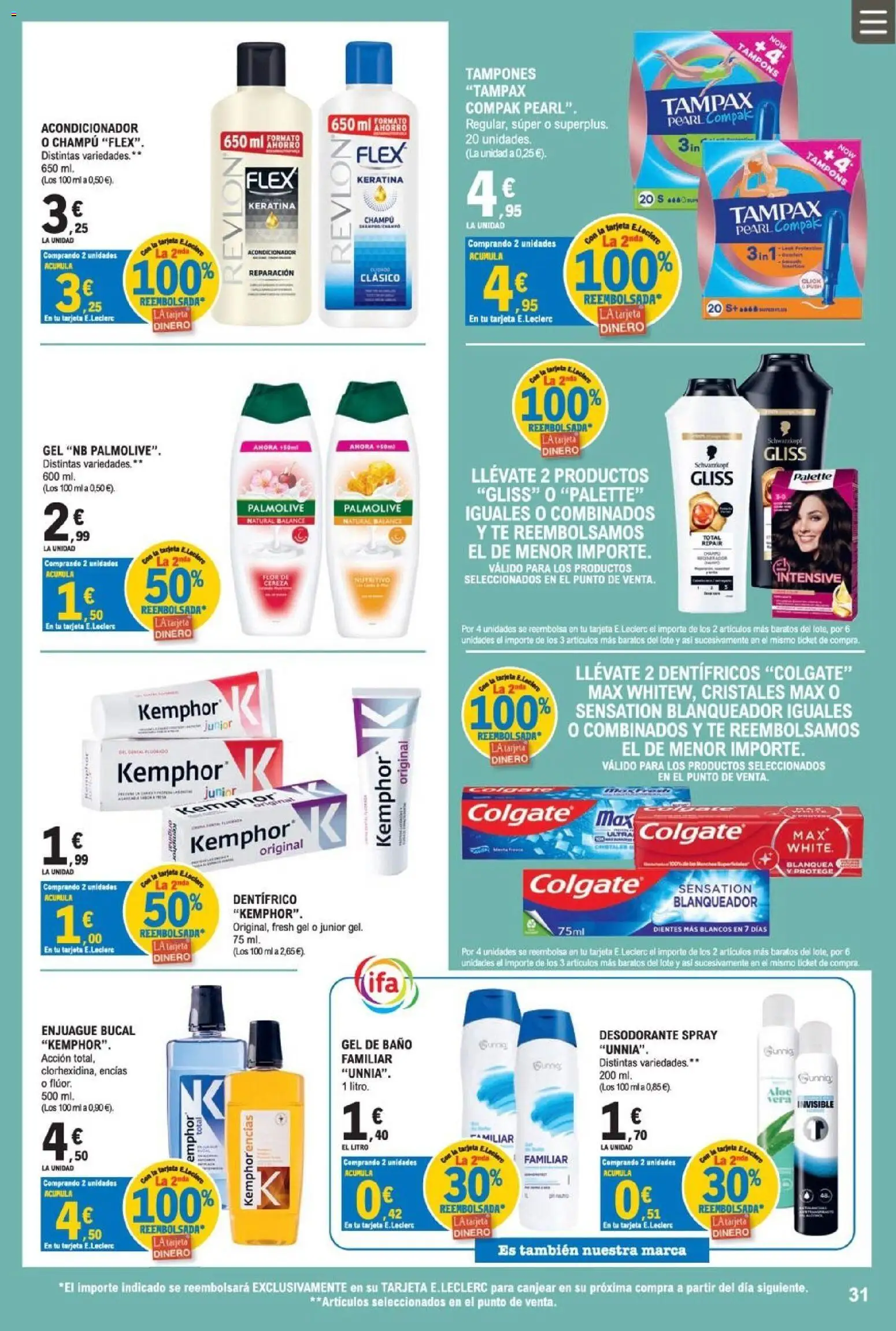 E.Leclerc Miranda de Ebro │ válido desde el 12/08/2026 | Página: 31 | Productos: Champú, Acondicionador, Desodorante, Baño