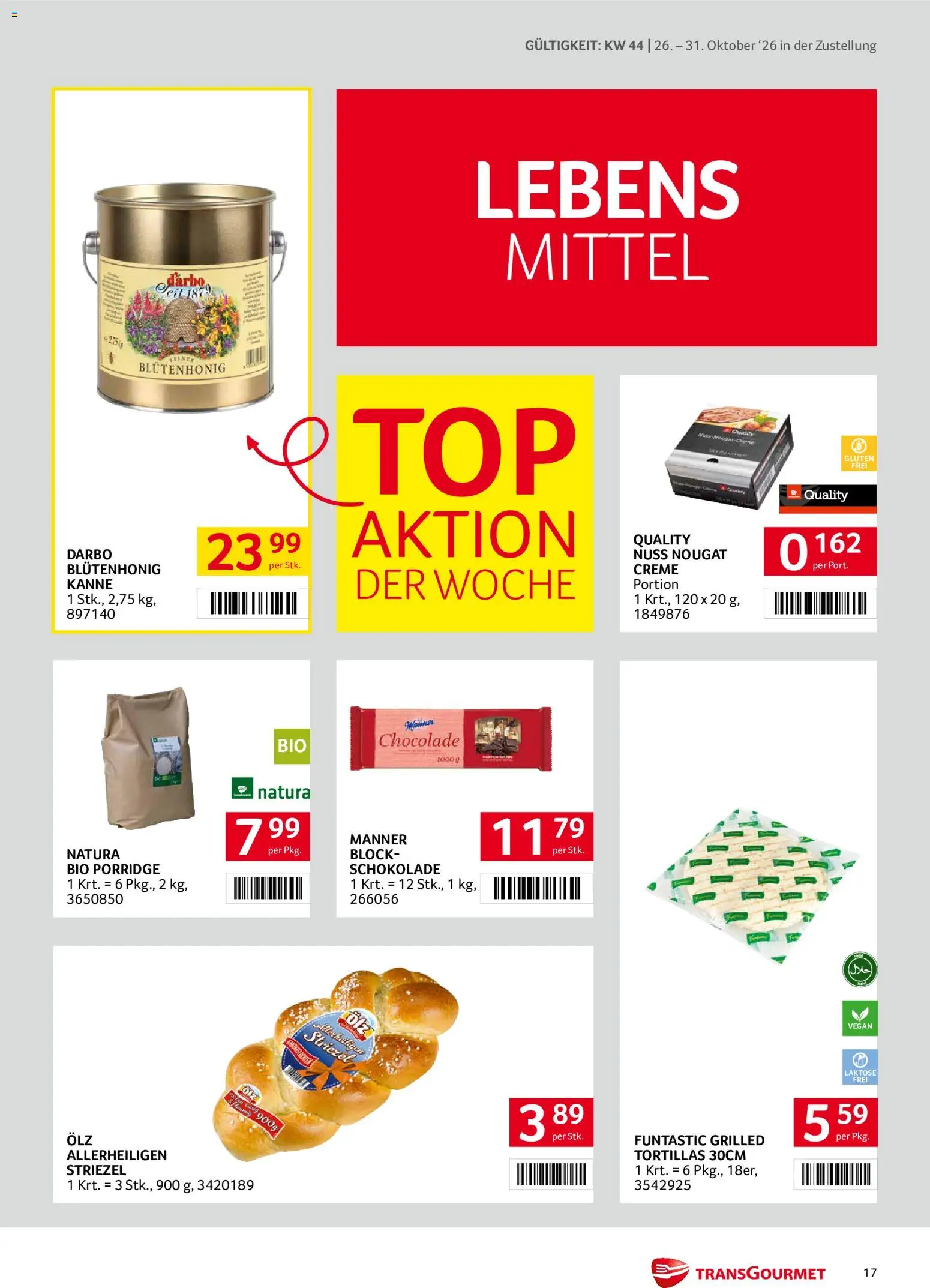 Transgourmet Flugblatt gültig ab 26.10.2026 | Seite: 17 | Produkte: Creme, Schokolade