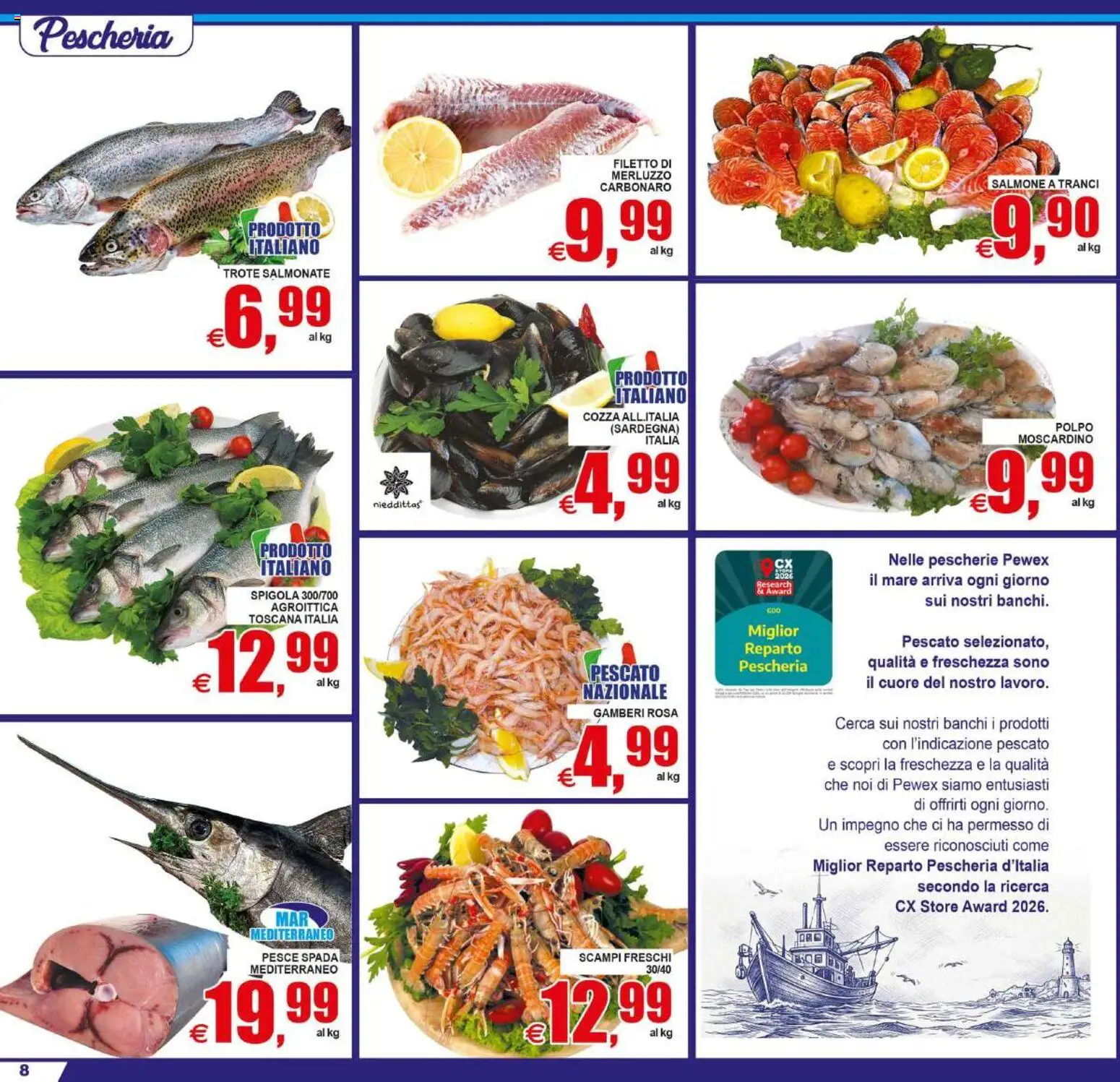 Volantino Pewex del 19/06/2026 | Pagina: 8 | Prodotti: Salmone, Polpo, Spigola, Pesce spada