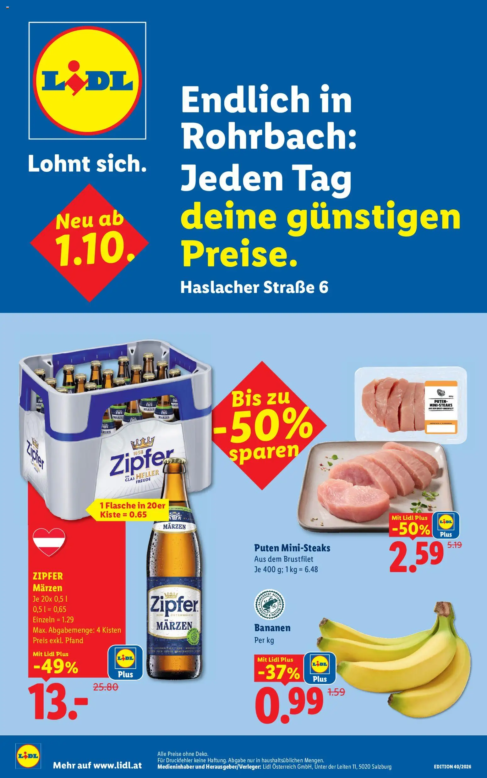 Lidl Jeden Tag deine günstigen Preise. gültig ab 01.10.2026 | Seite: 1 | Produkte: Bananen