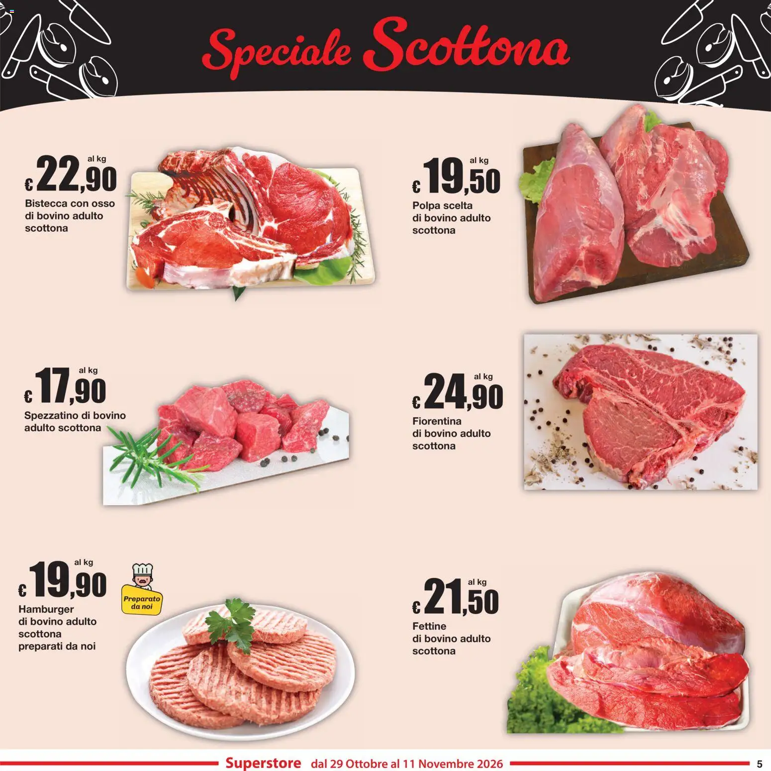 Volantino Sì con Te del 29/10/2026 | Pagina: 5 | Prodotti: Bovino, Hamburger, Bistecca