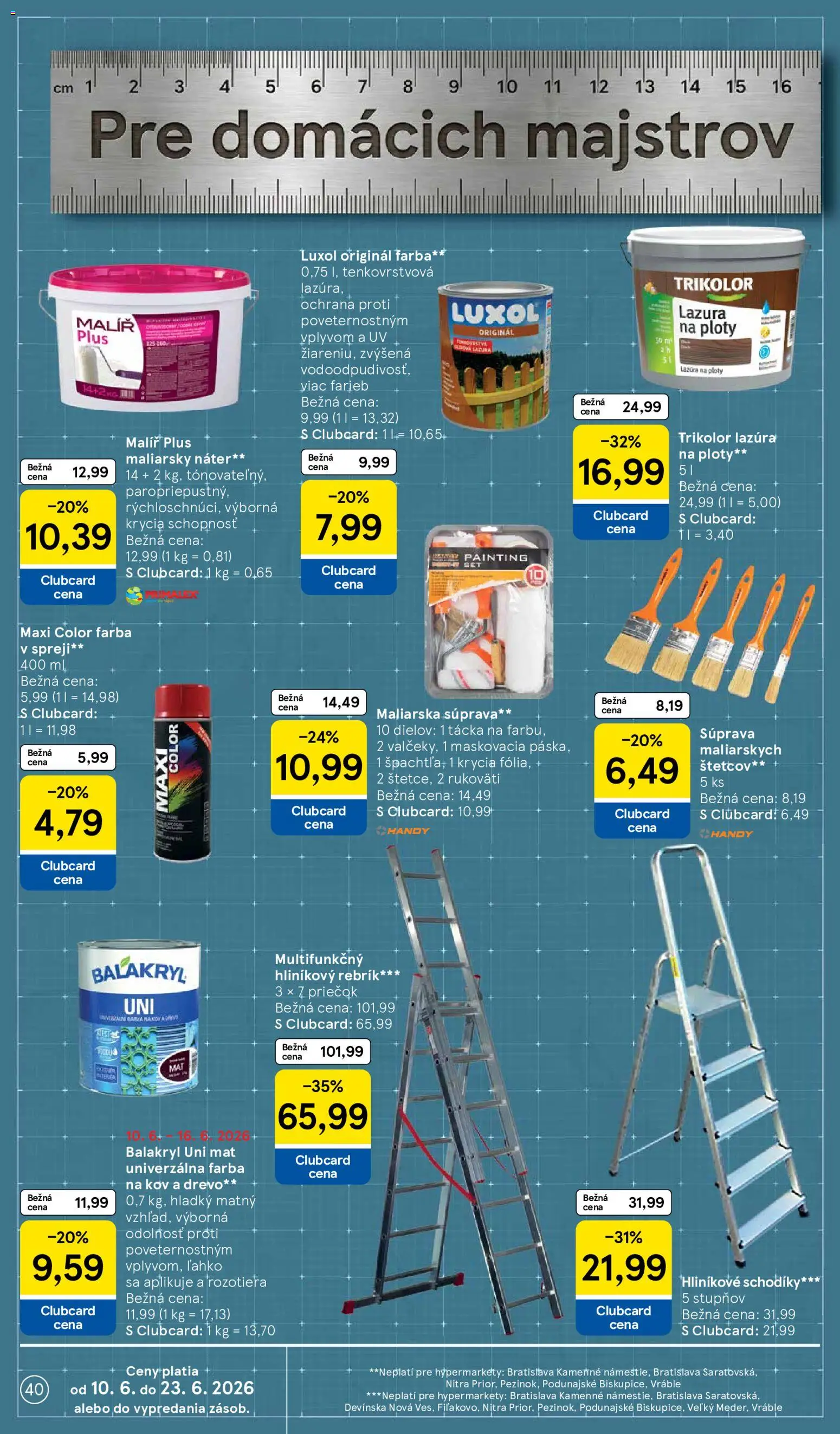 Nové Tesco akcie – leták je platný od 10.06.2026 | Strana: 40 | Produkty: Rebrík, Primalex