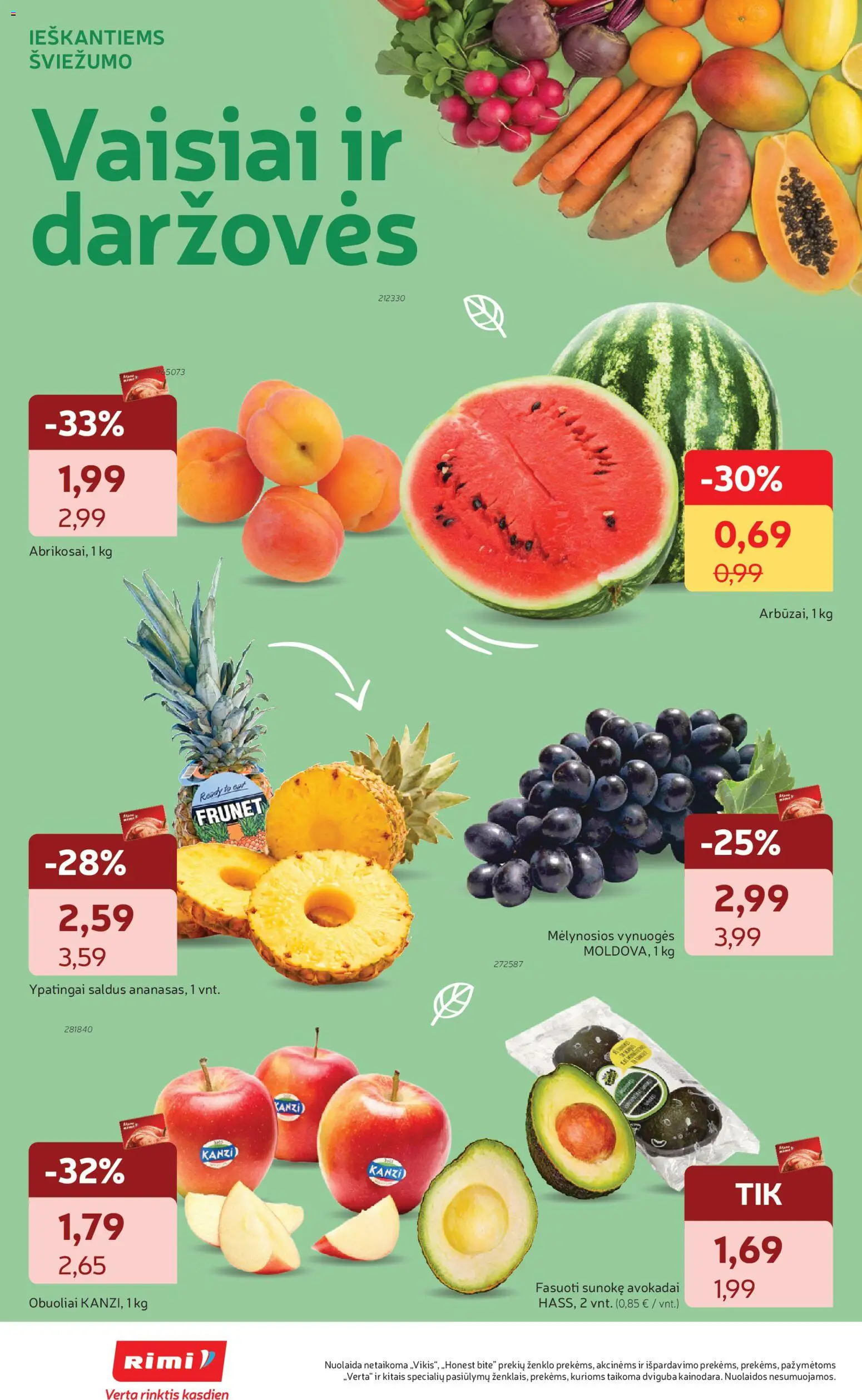 Rimi akcijos nuo 2026.08.11 | Puslapis: 12 | Prekių: Avokadai, Vynuogės, Obuoliai