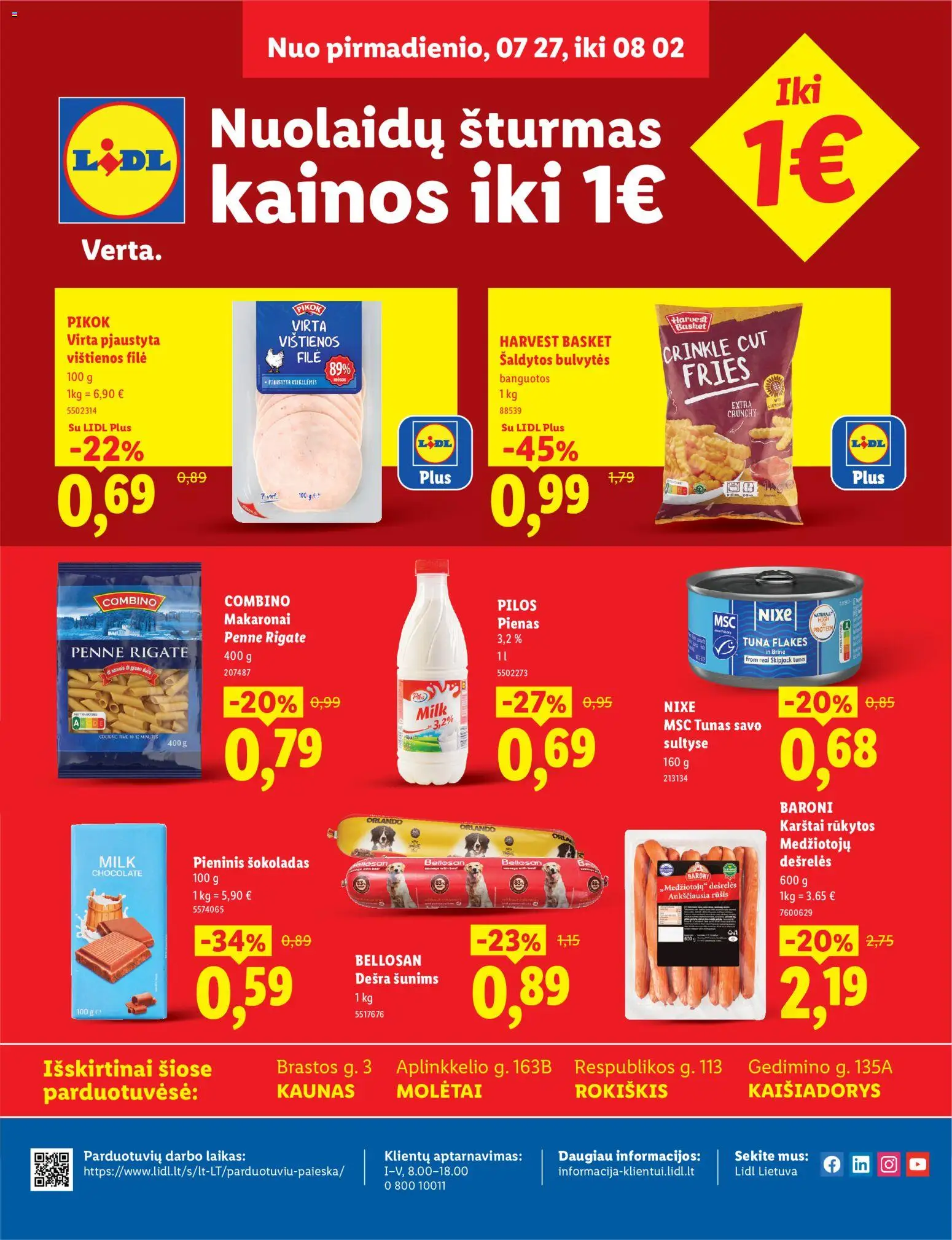 LIDL akcijos nuo 2026.07.27 | Puslapis: 2 | Prekių: Dešrelės, Pienas, Šokoladas, Makaronai