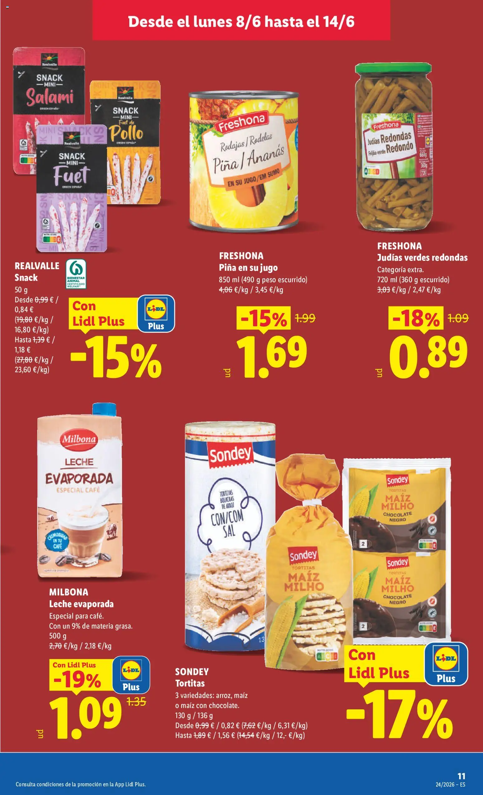 Lidl folleto Baleares │ válido desde el 08.06.2026 | Página: 11 | Productos: Leche, Chocolate, Arroz, Peso