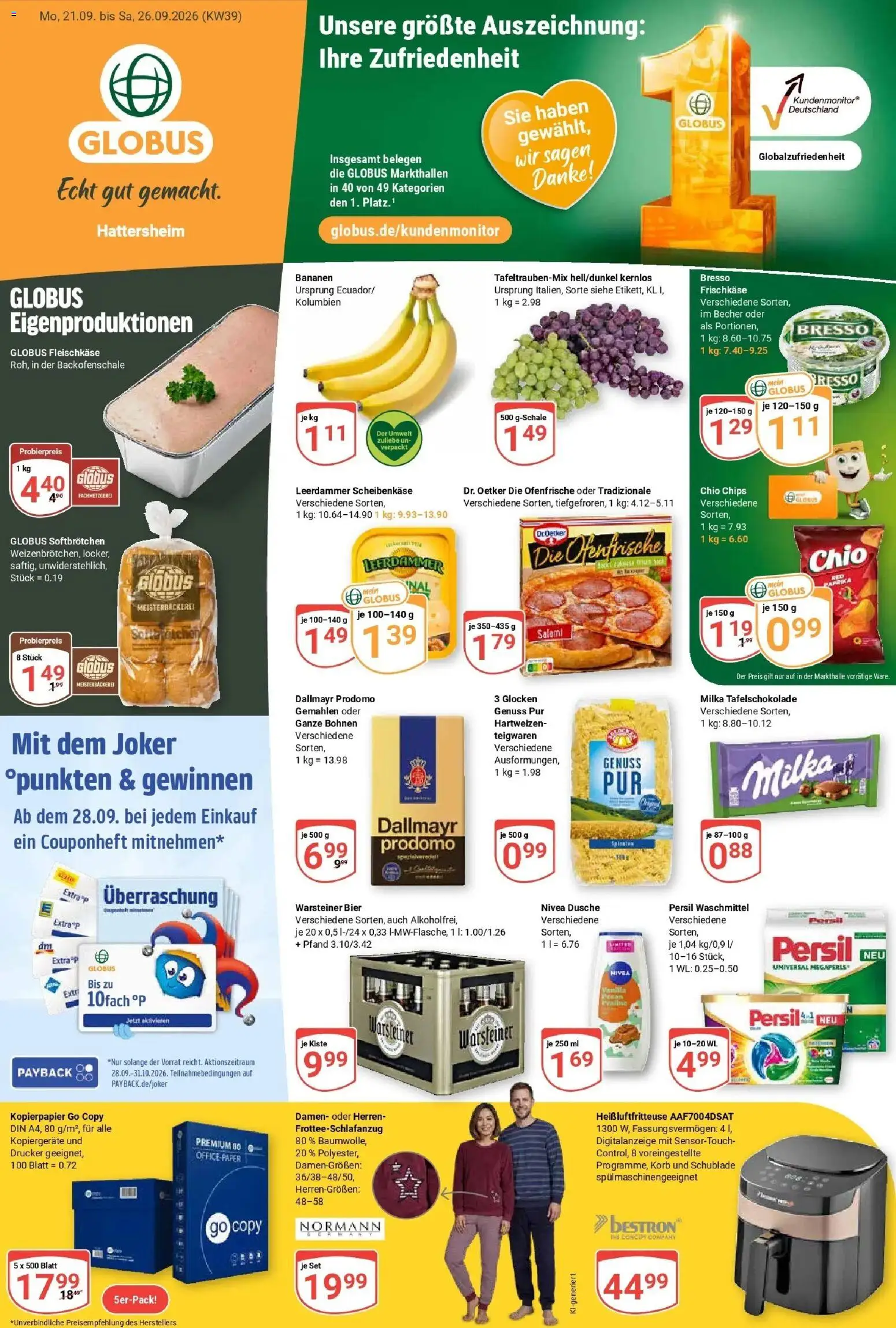 Globus Prospekt Hattersheim (ab 21.09.2026) » Angebote online | Seite: 3 | Produkte: Bananen, Waschmittel, Warsteiner, Chips