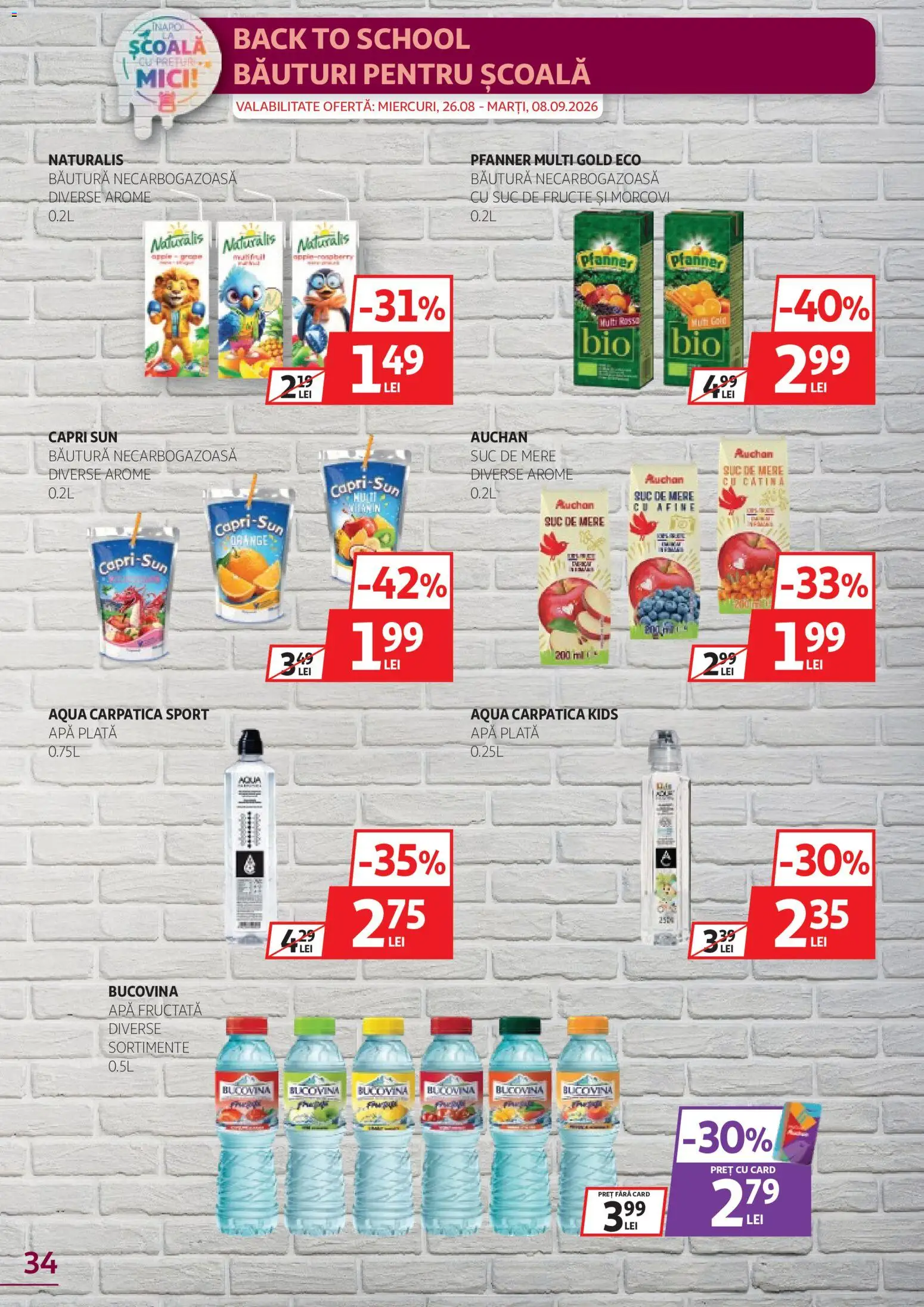 Noul catalog Auchan – valabil de la 26.08.2026 | Pagină: 34 | Produse: Afine, Mici, Sport, Aqua