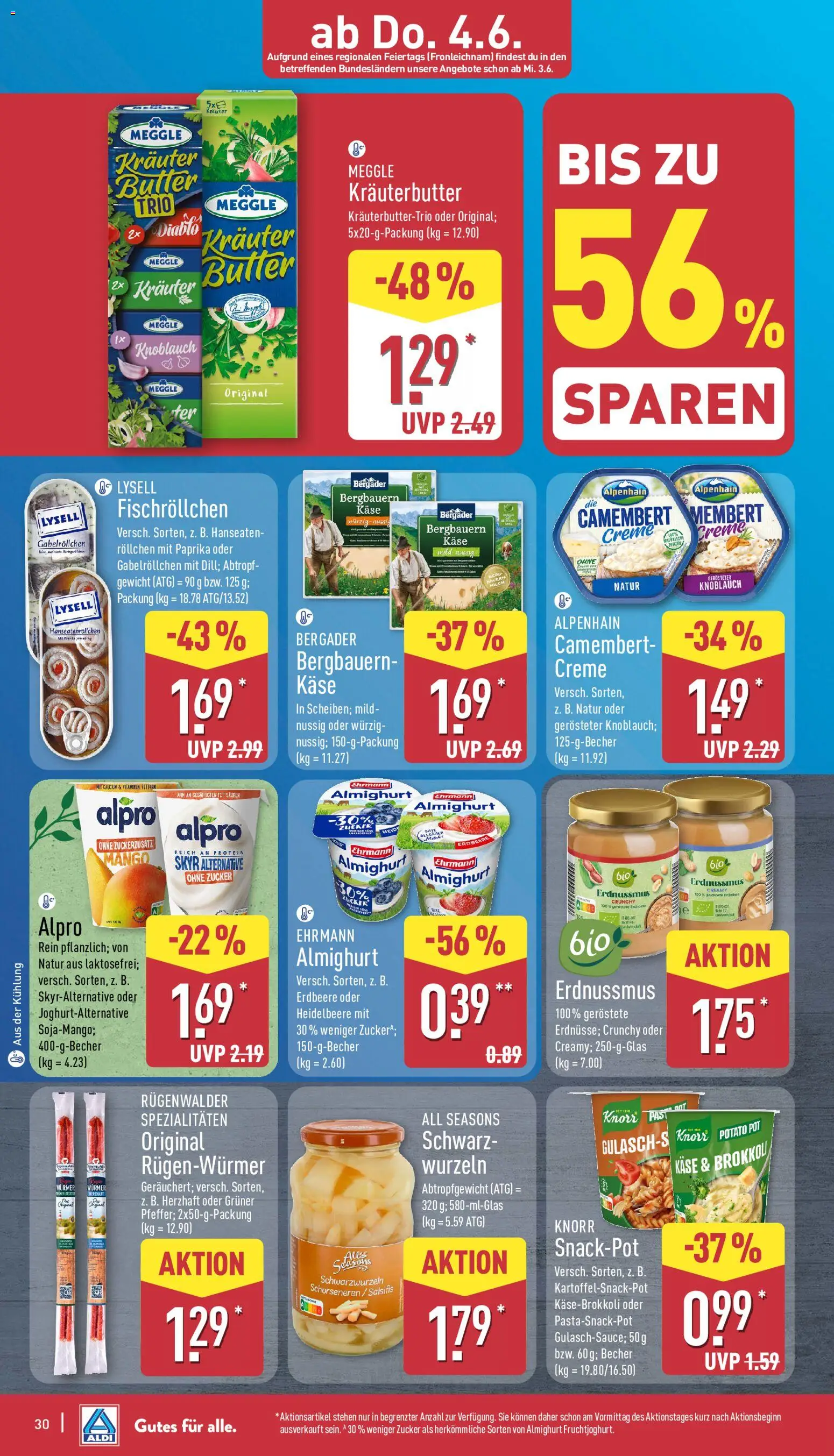 Aldi Prospekt – gültig ab 01.06.2026 | Seite: 30 | Produkte: Gewicht, Ehrmann almighurt, Kräuterbutter, Skyr
