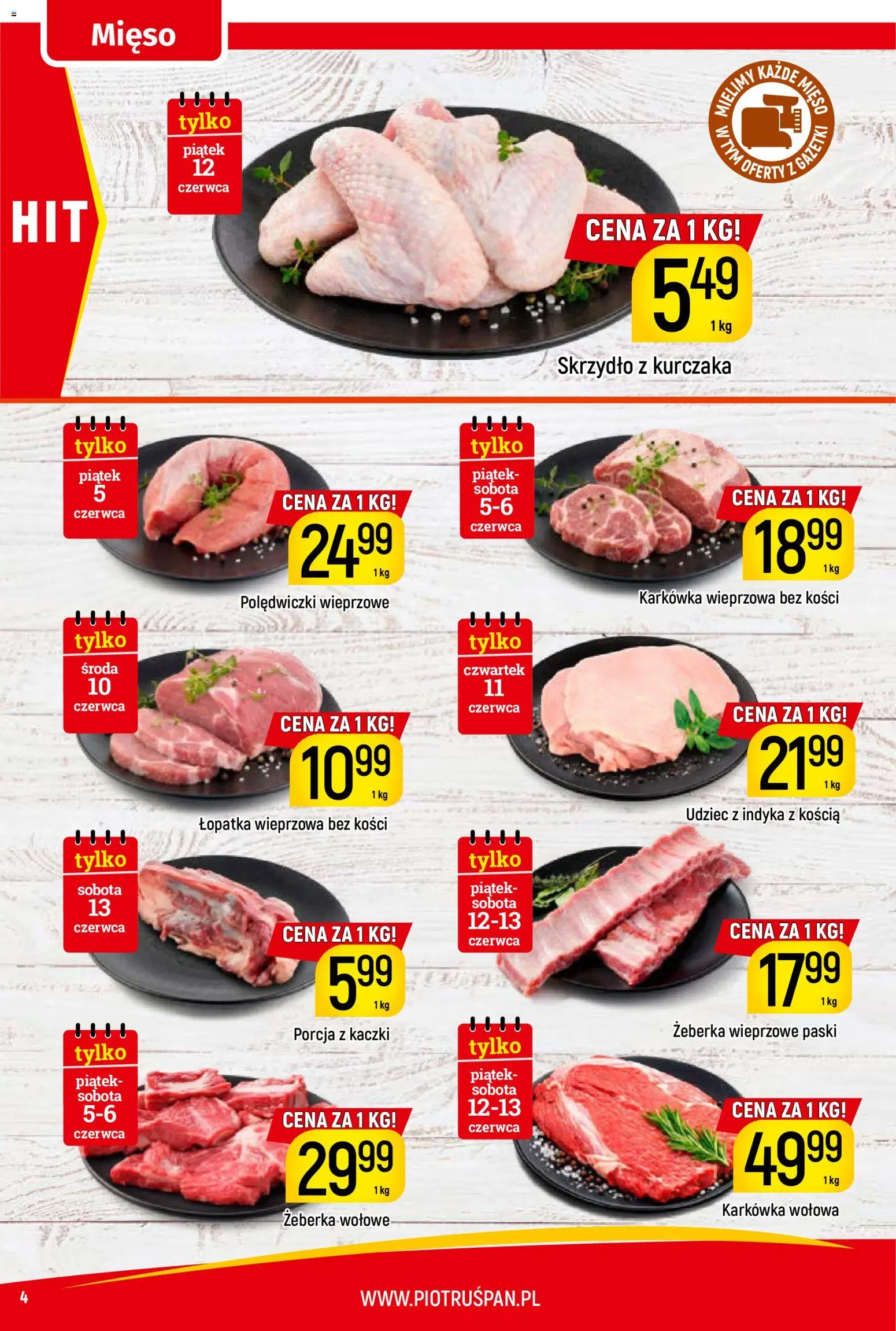 Piotruś Pan gazetka od 05.06.2026 | Strona: 4 | Produkty: Karkówka, Karkówka wieprzowa, Mięso, Łopatka wieprzowa