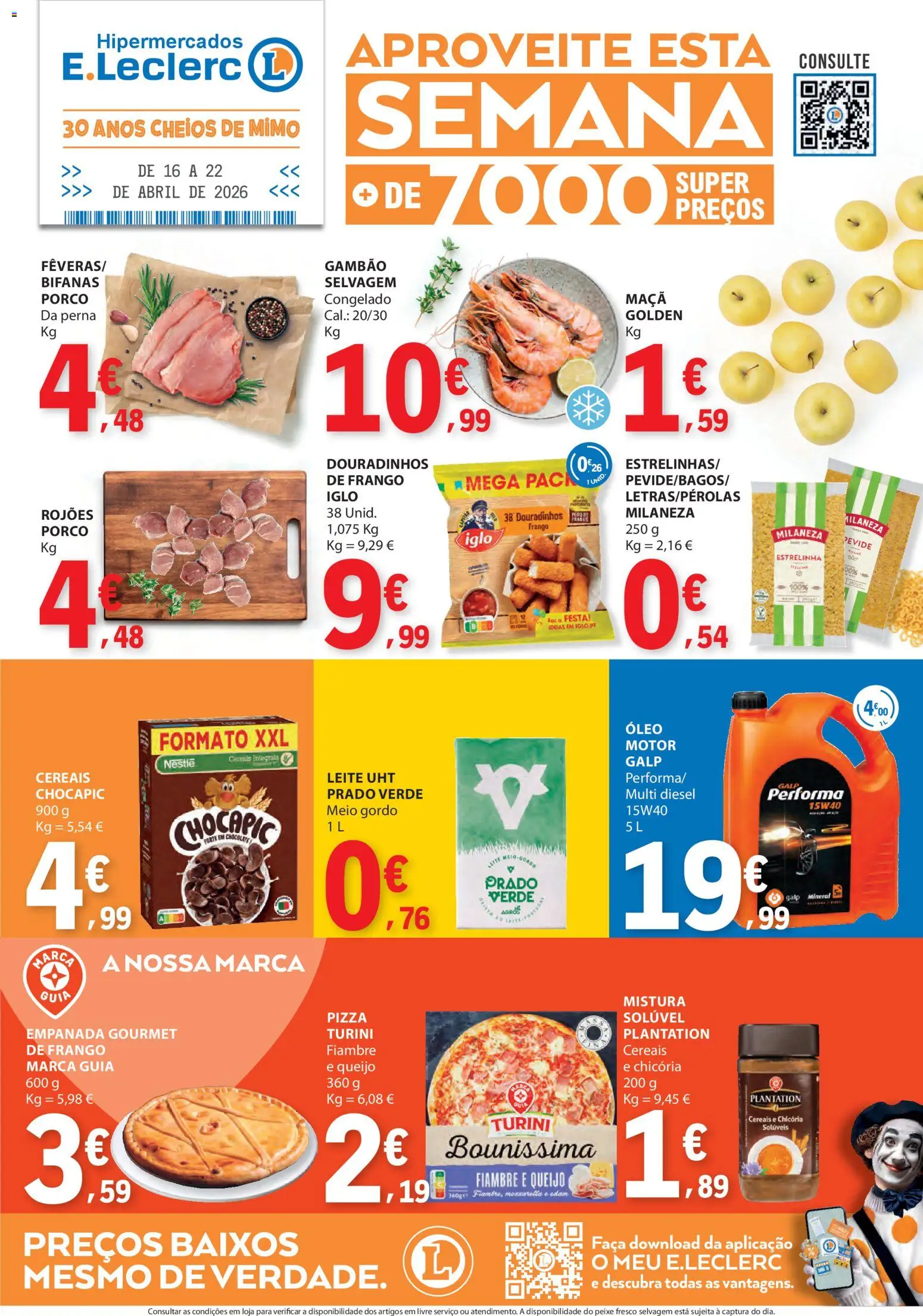 E.Leclerc folheto │ válido de 16.04.2026 | Página: 1 | Produtos: Faca, Milaneza, Nestlé, Maça