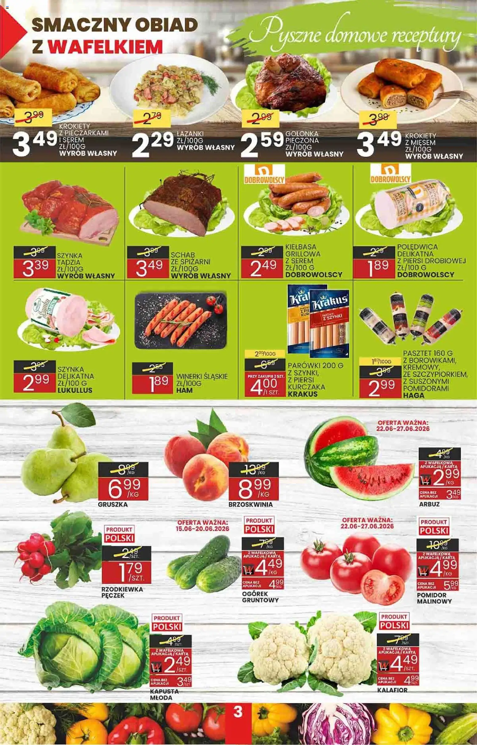 Wafelek gazetka od 16.06.2026 | Strona: 3 | Produkty: Karta, Gruszka, Kalafior, Krokiety