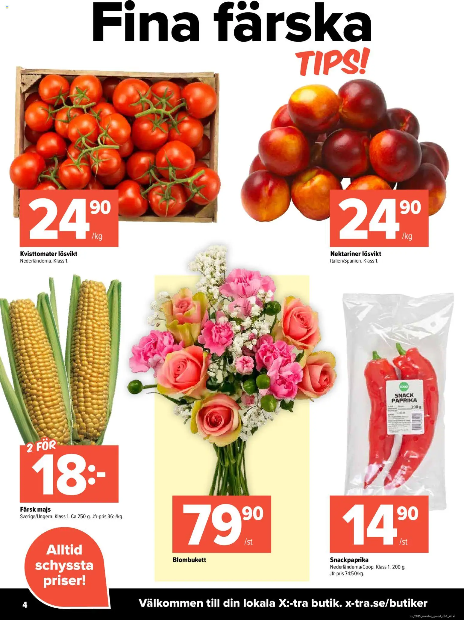 Coop X:-TRA reklamblad aktuell från 24/08/2026 | Sida: 4 | Produkter: Paprika, Nektariner, Majs