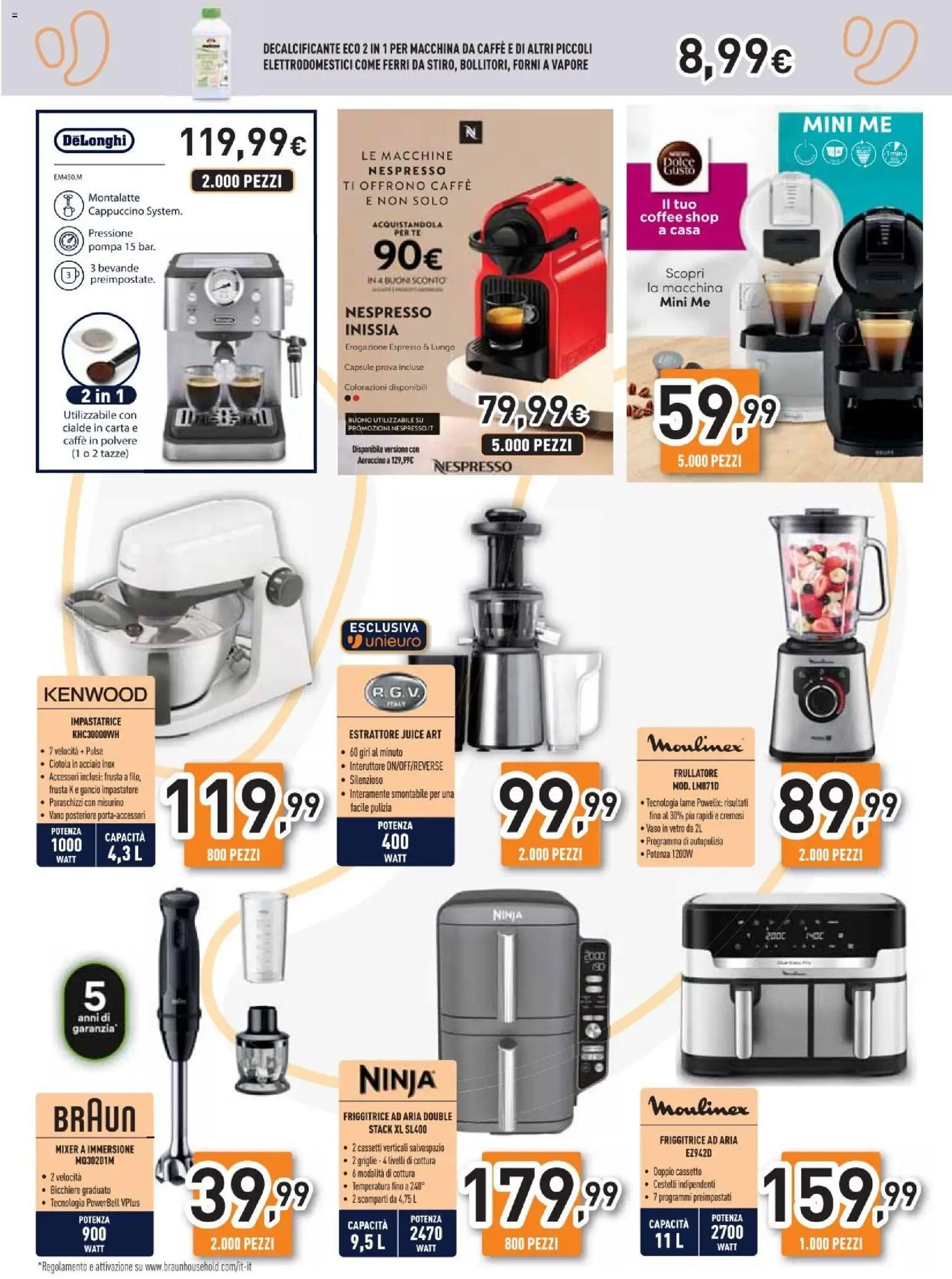 Volantino Unieuro del 26/06/2026 | Pagina: 20 | Prodotti: Friggitrice ad aria, Macchina da caffe, Frullatore, Tè