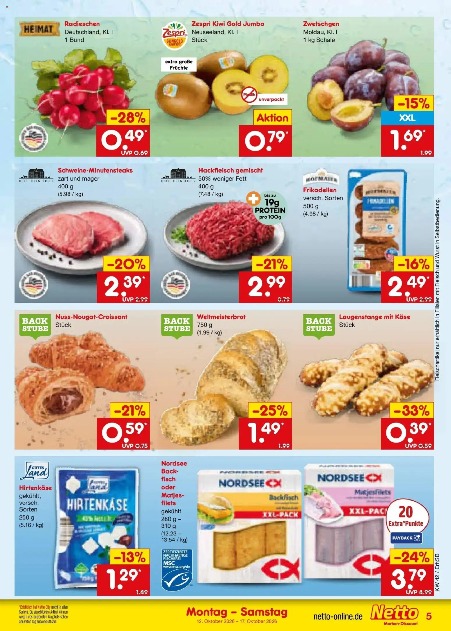 Netto Marken-Discount Prospekt Mauern (ab 12.10.2026) » Angebote | Seite: 5 | Produkte: Käse, Zwetschgen, Fisch, Wurst