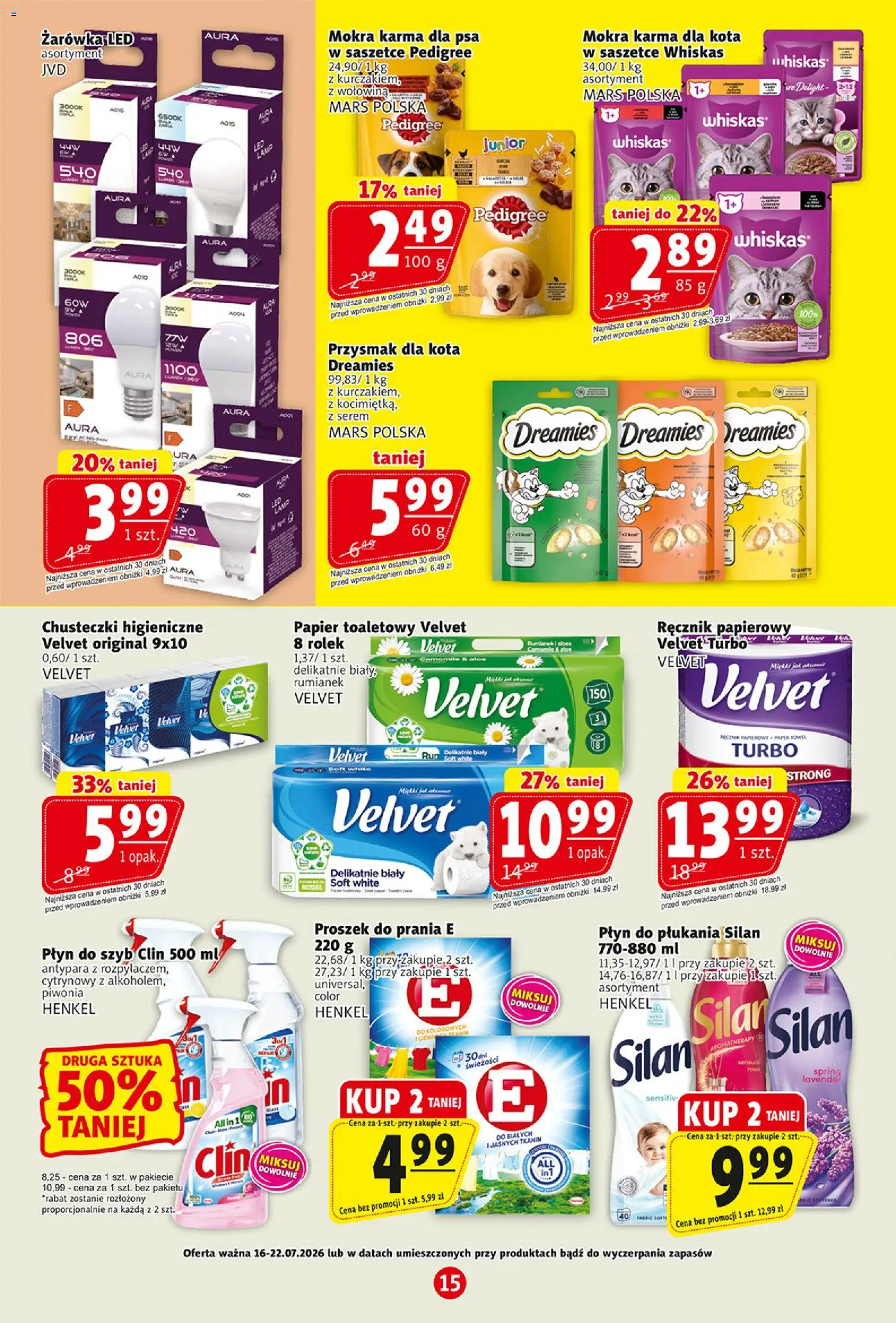 Prim Market gazetka od 16.07.2026 | Strona: 15 | Produkty: Płyn do szyb Clin, Chusteczki higieniczne, Pedigree, Ręcznik papierowy