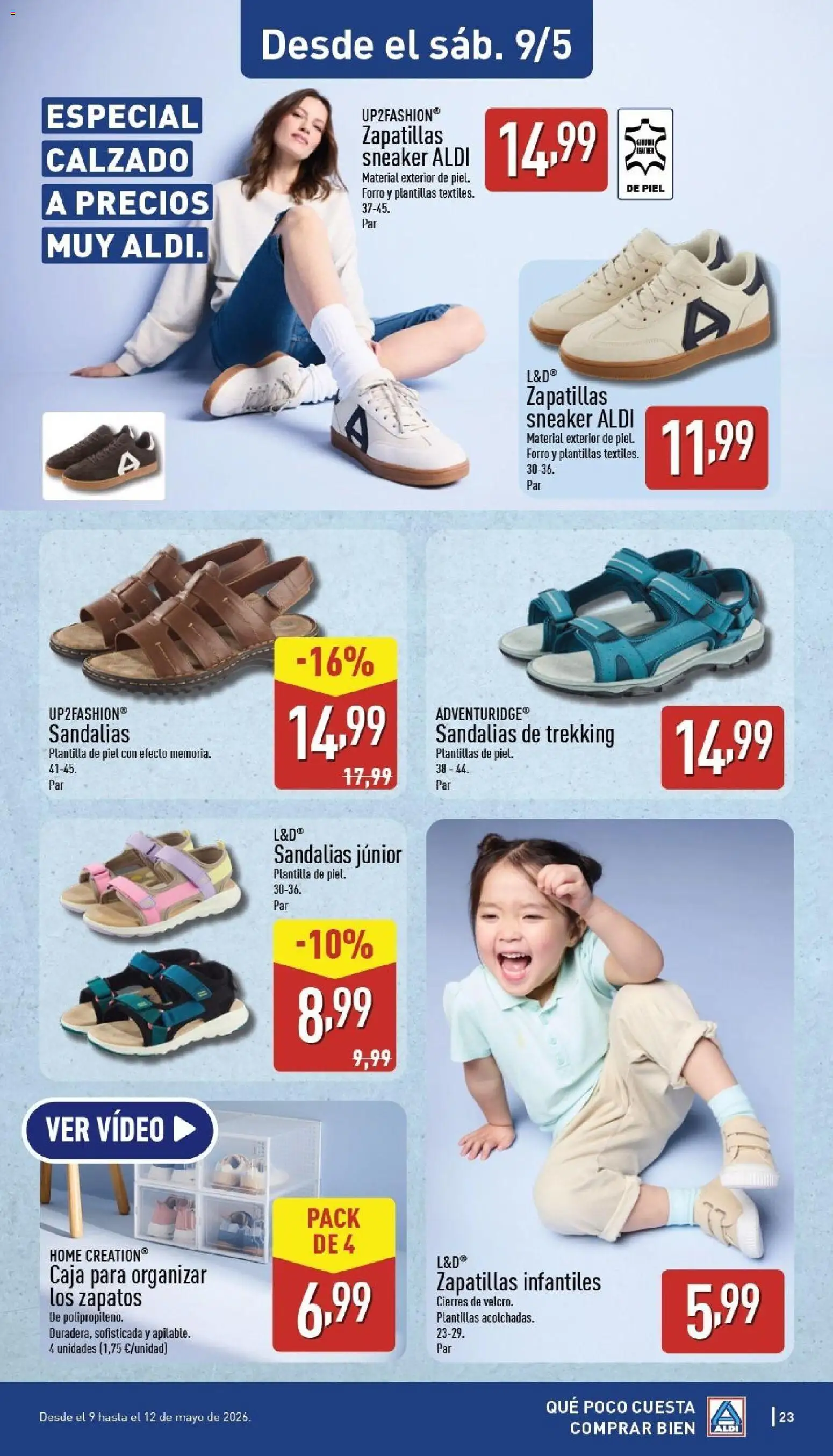Aldi folleto Península │ válido desde el 04.05.2026 | Página: 23 | Productos: Sandalias, Zapatillas, Video, Caja