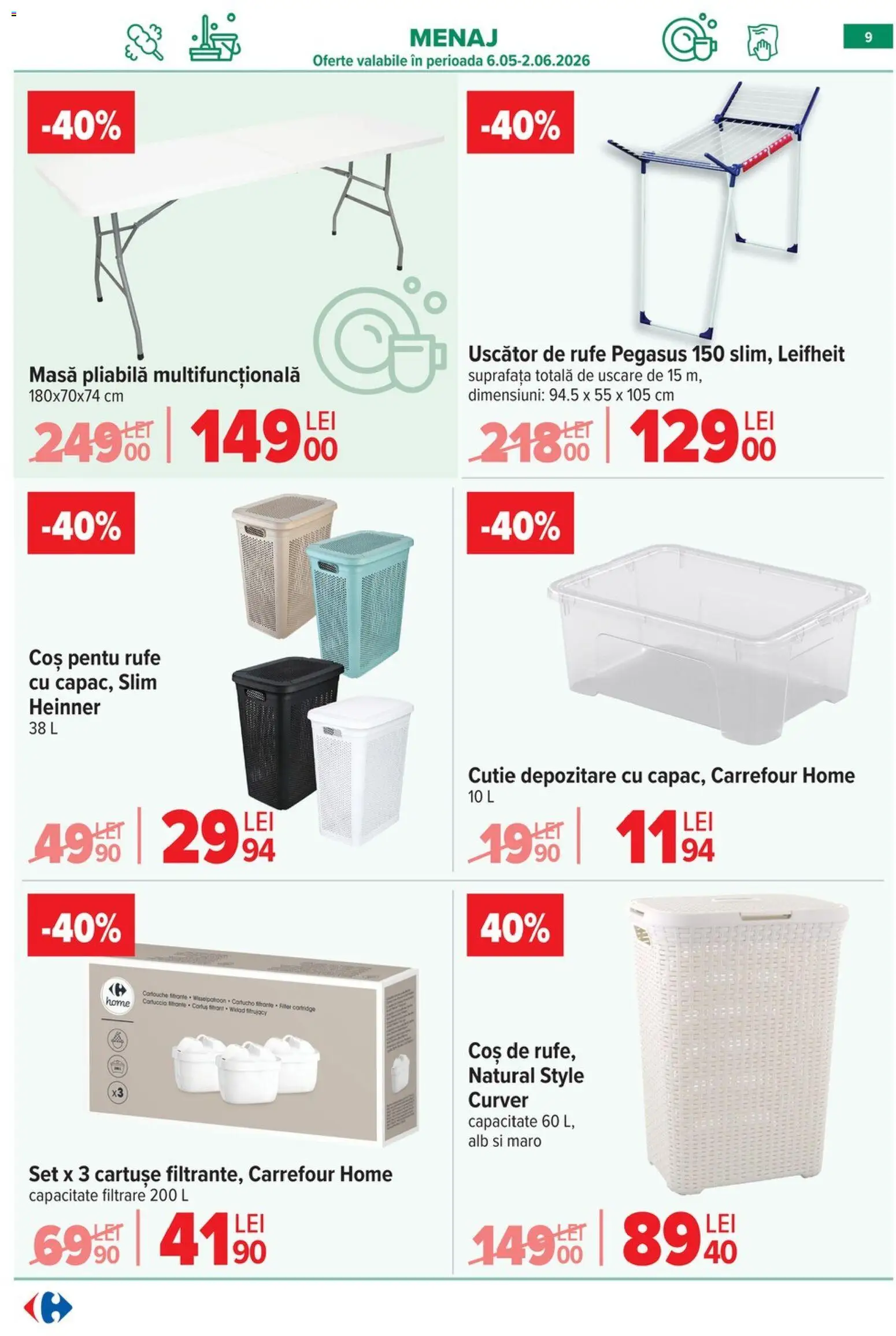 Noul catalog Carrefour – valabil de la 06.05.2026 | Pagină: 10 | Produse: Delgeç, Uscător, Masă, Cutie