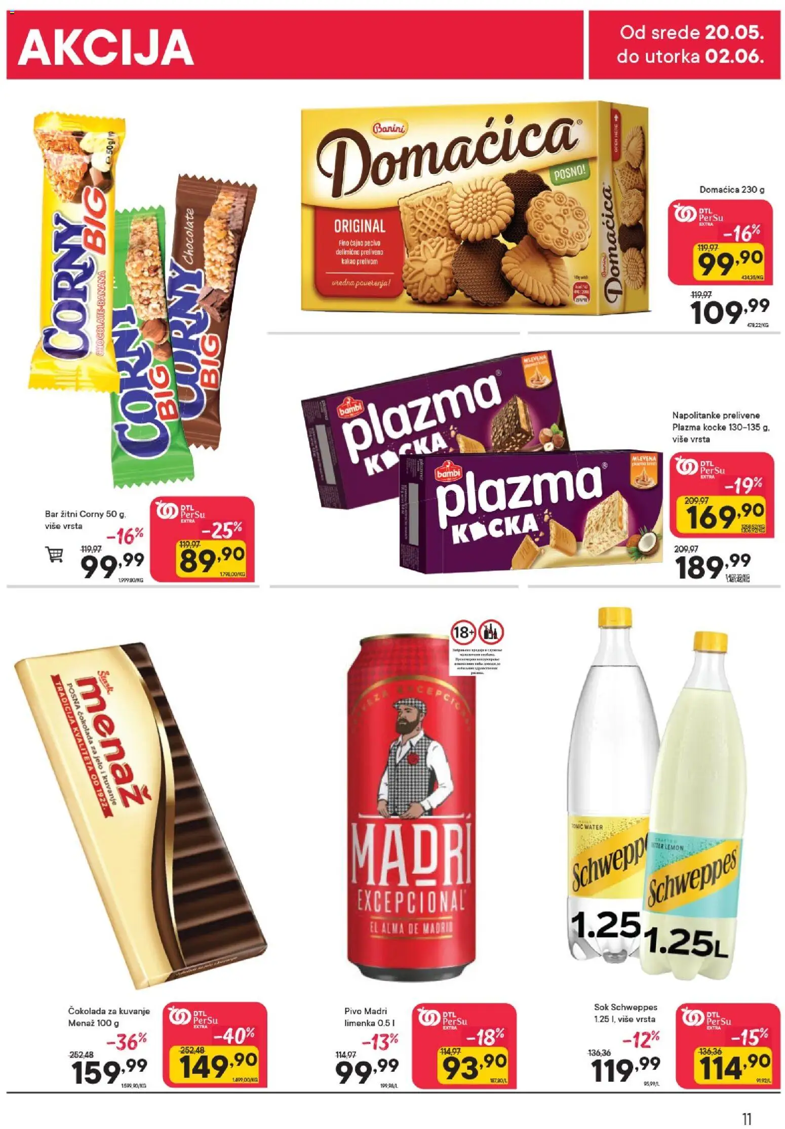 PerSu katalog - važi od 20.05.2026 | Strana: 11 | Proizvode: Plazma, Schweppes, Čokolada, Sok